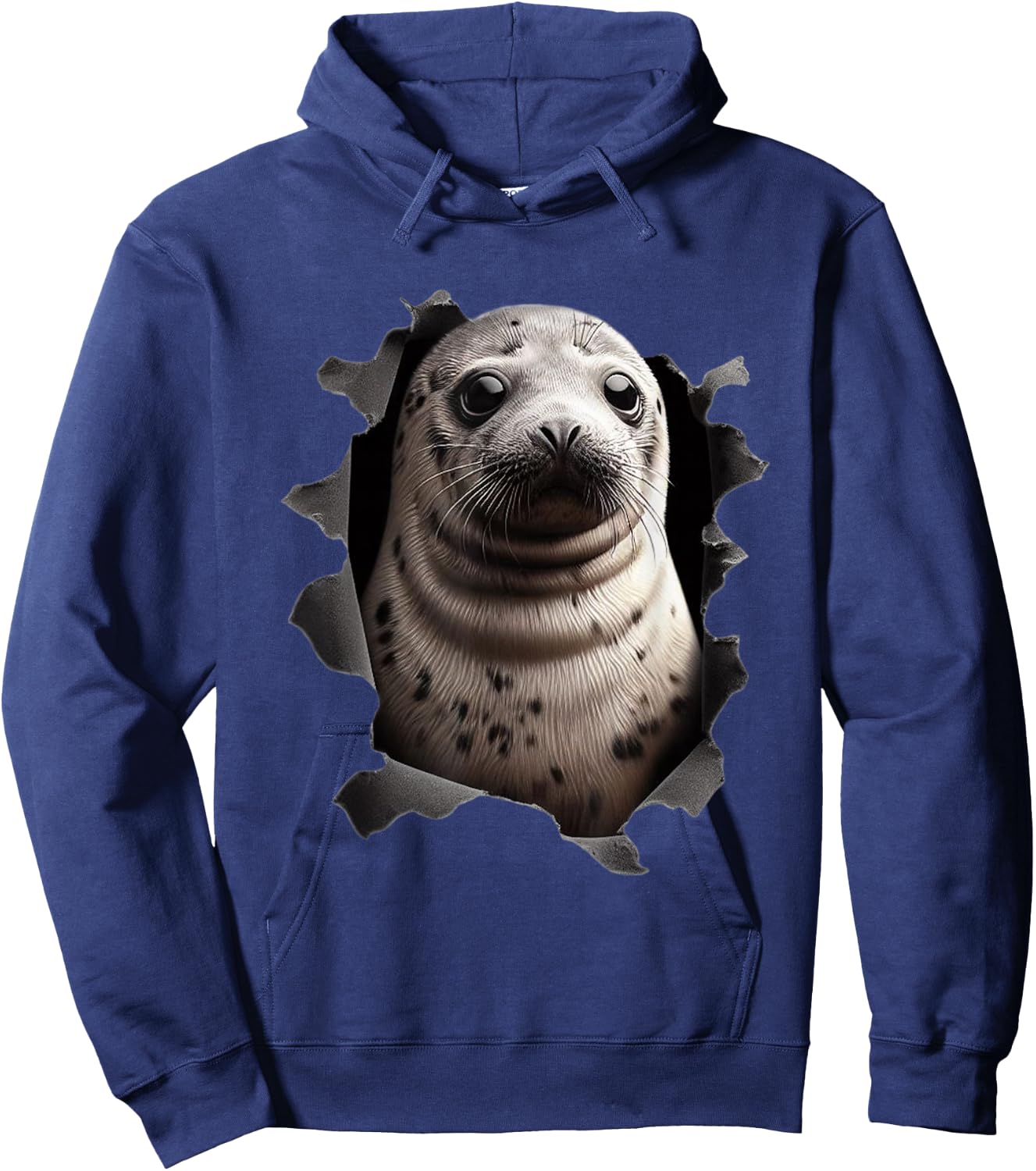 Baby seal looking out of torn cloth Funny Animal Lover Hoodie - Hoodie | Navy