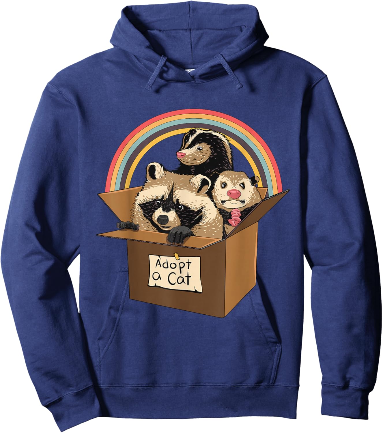 Adopt a Cat Raccoon Opossum Skunk Street Cat Trash Panda Hoodie - Hoodie | Navy