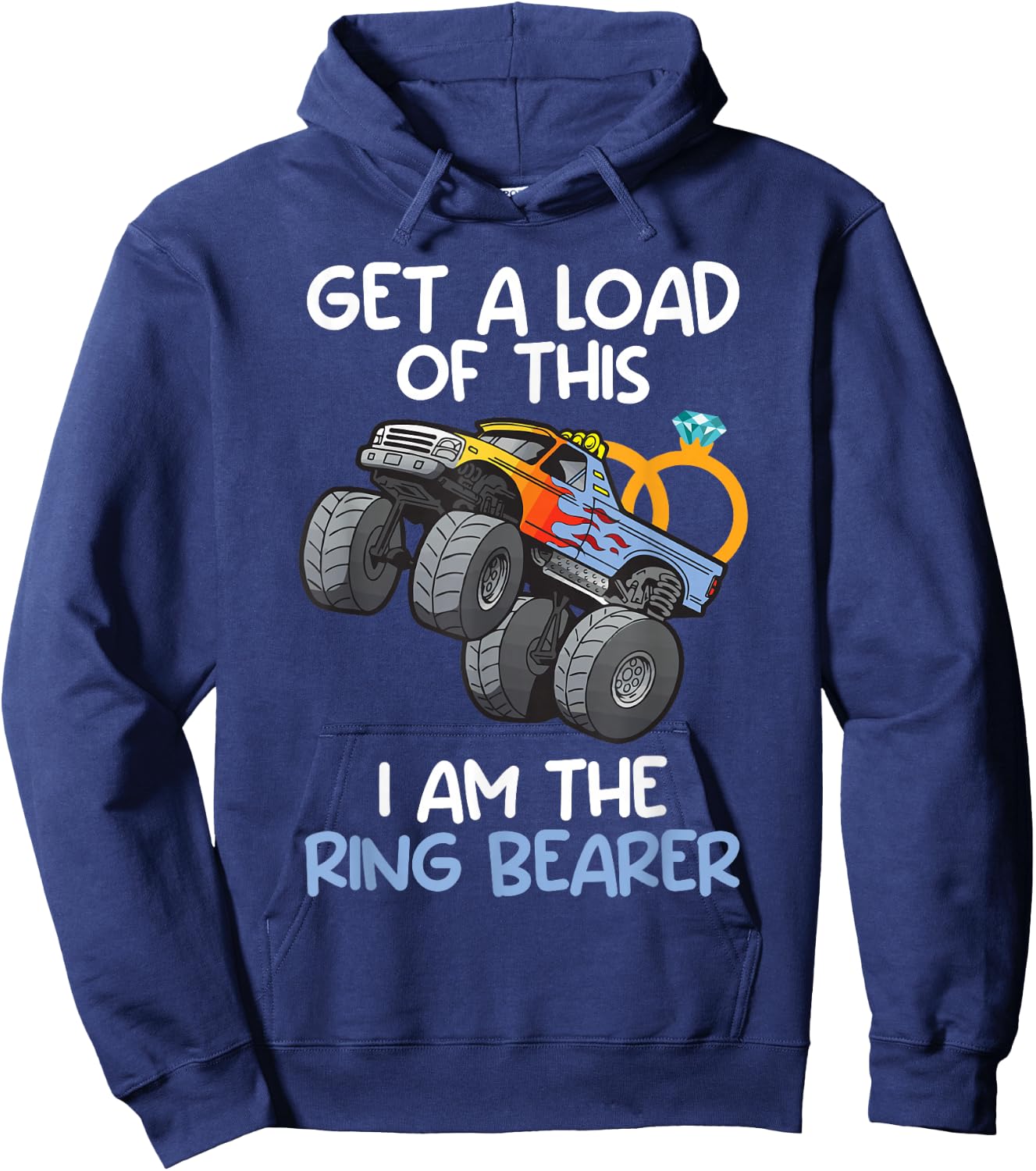 Wedding Shirt Iam The Ring Bearer Funny Monster Truck Boys Hoodie - Hoodie | Navy