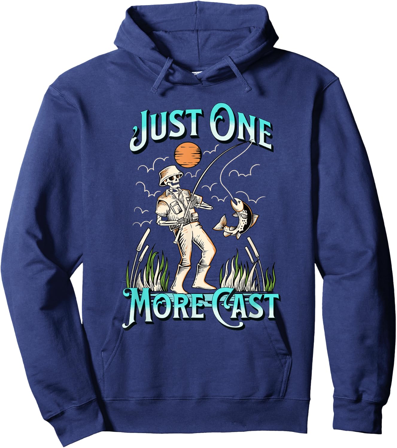 Just One More Cast - Fun Skeleton Fisherman Hoodie - Hoodie | Navy