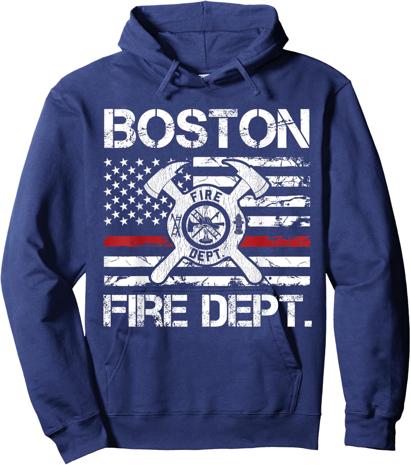 Boston Massachusetts Fire Department Thin Red Line Logo Hoodie - Hoodie | Navy