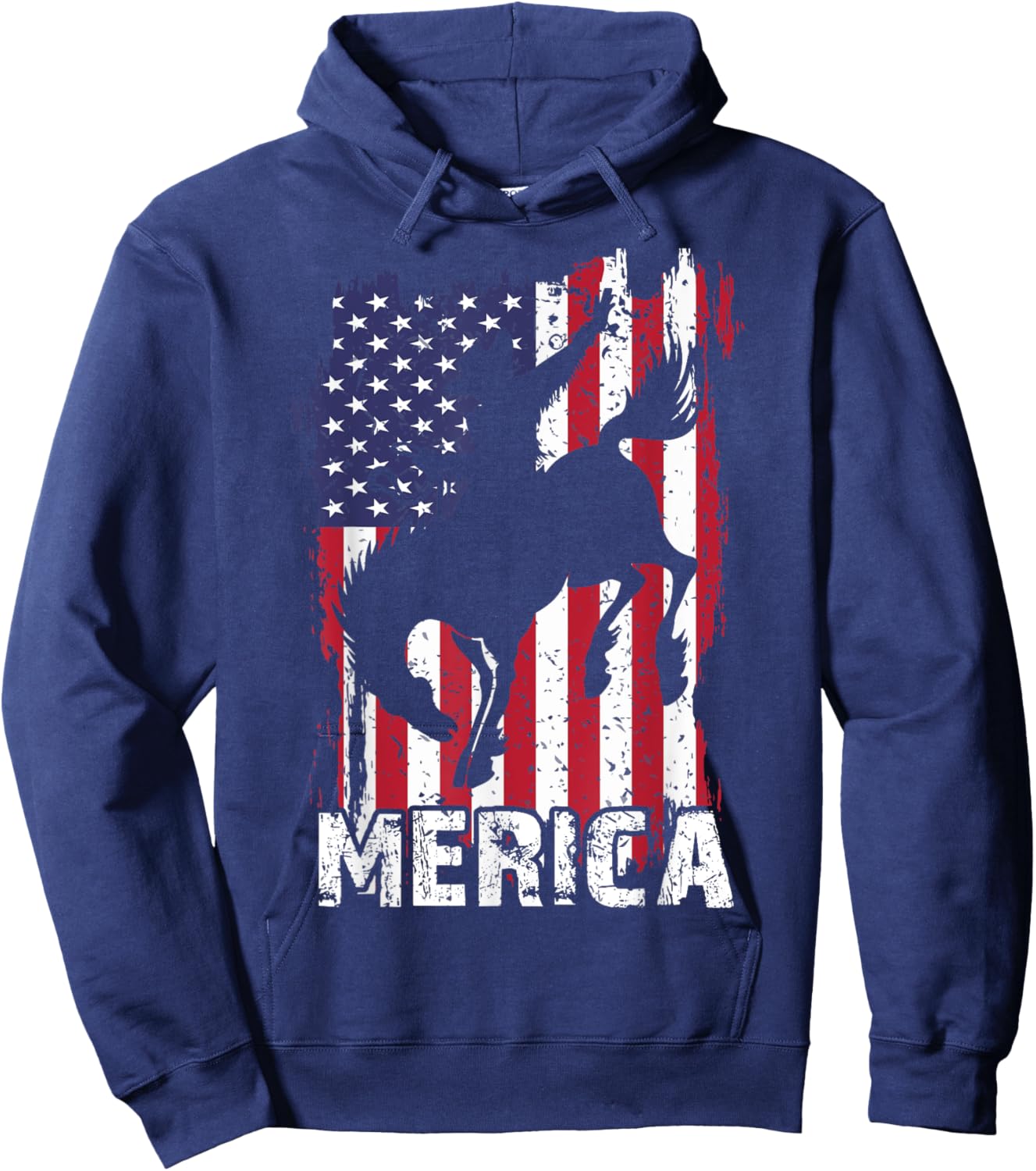 Merica 4th of July Horse Rodeo Cowboy USA Flag Patriotic Men Hoodie - Hoodie | Navy