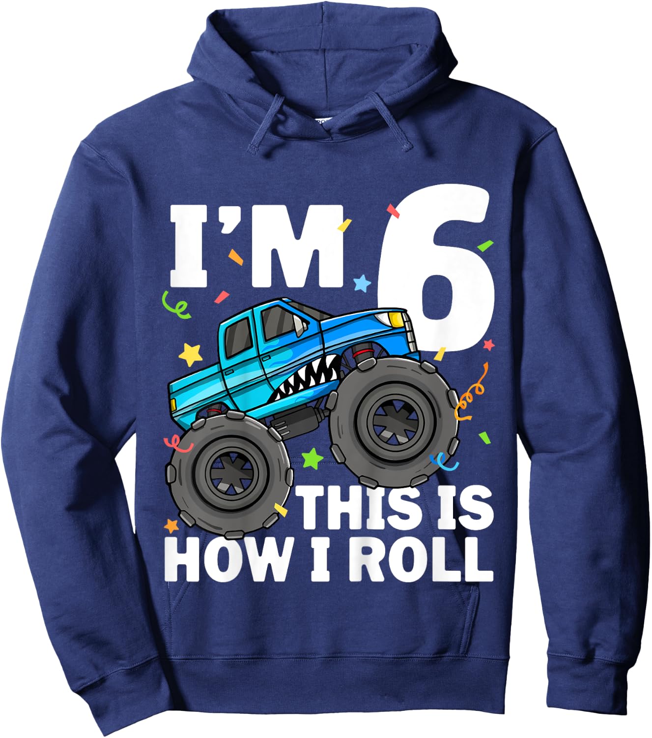 Kids Monster Truck Shark 6th Birthday Boy 6 Six Year Old Hoodie - Hoodie | Navy