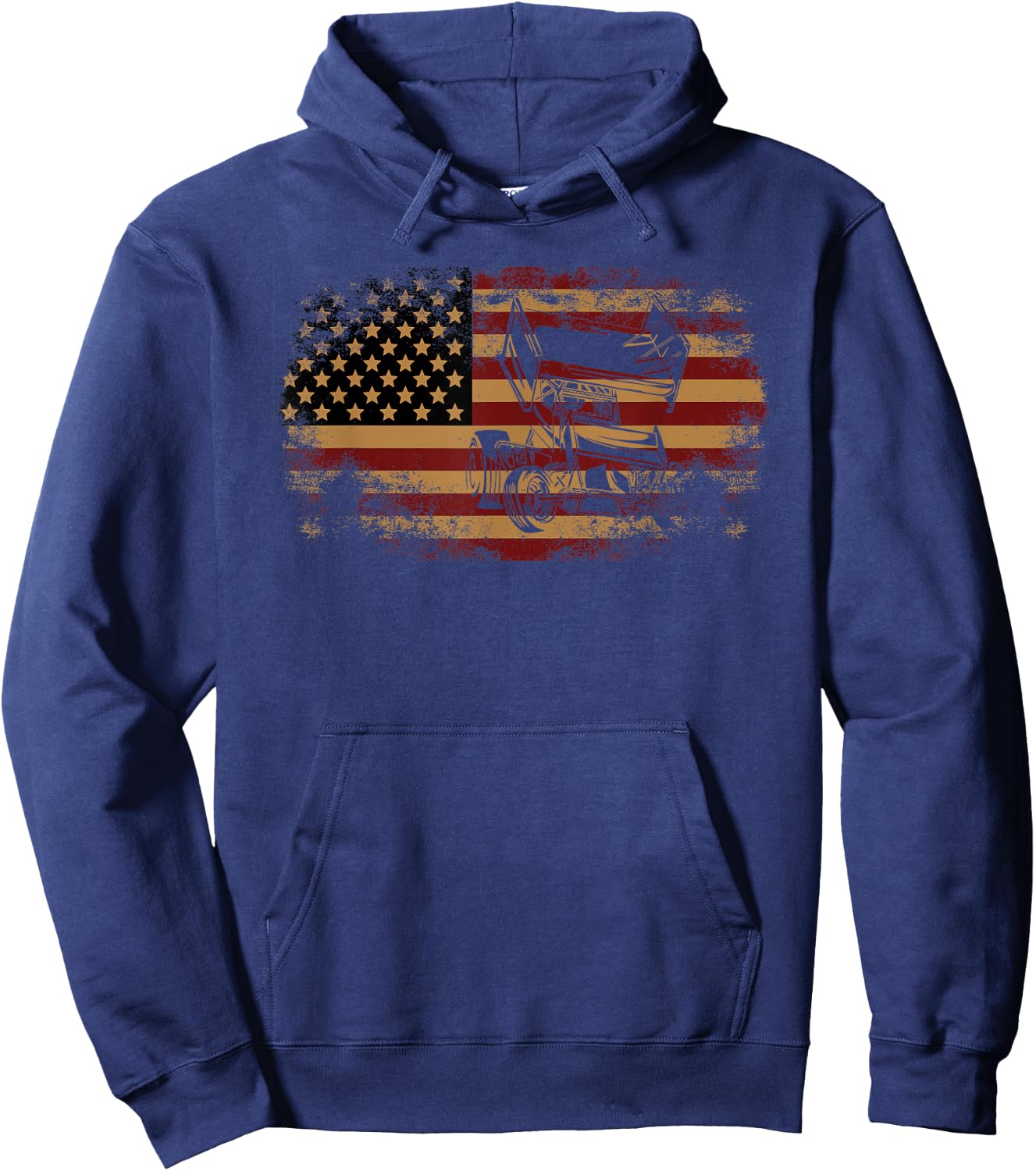 Dirt Track Racing Sprint Car Vintage USA American Flag Hoodie - Hoodie | Navy