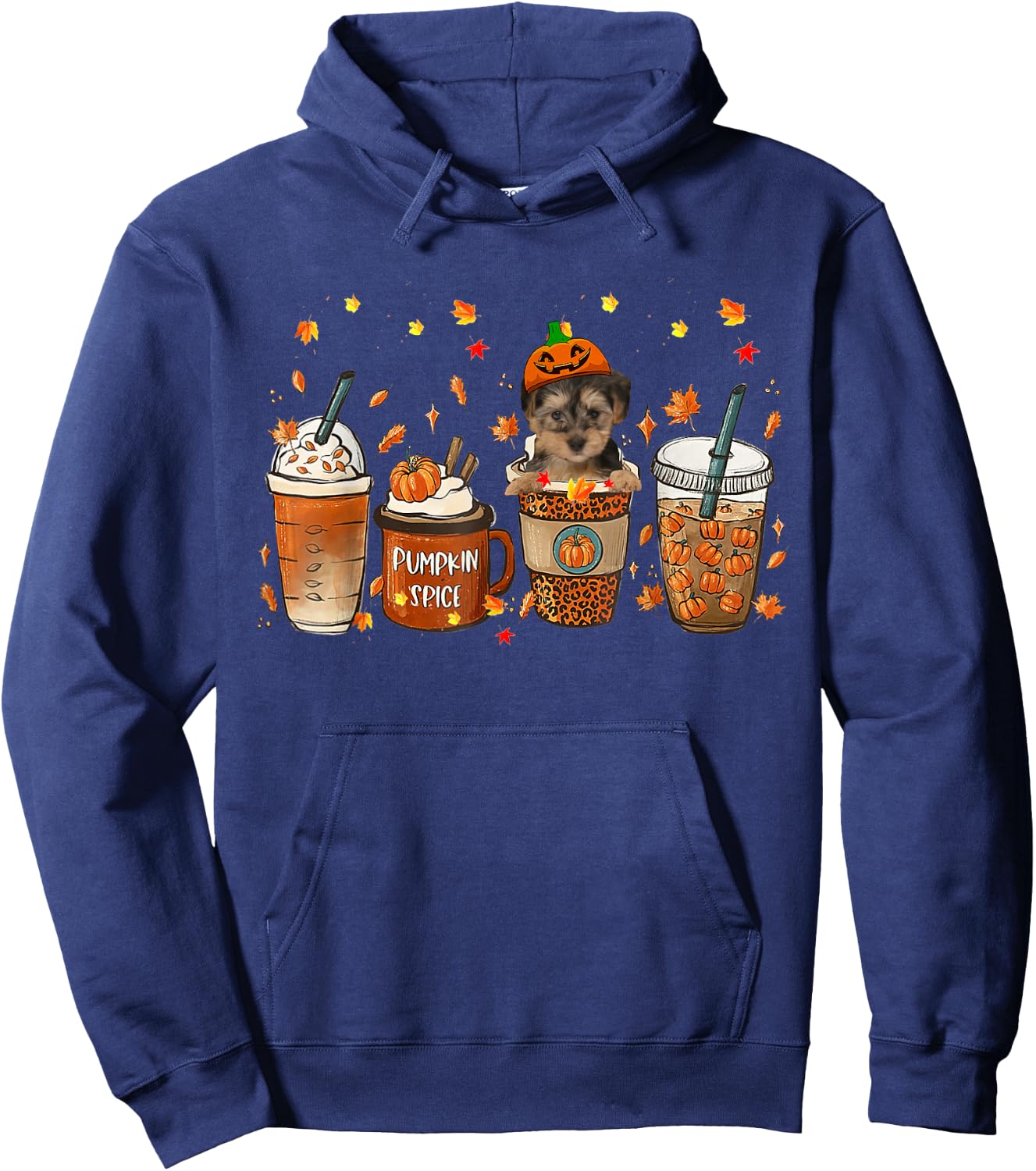 Yorkipoo Fall Coffee Pumpkin Spice Latte Iced Autumn Hoodie - Hoodie | Navy