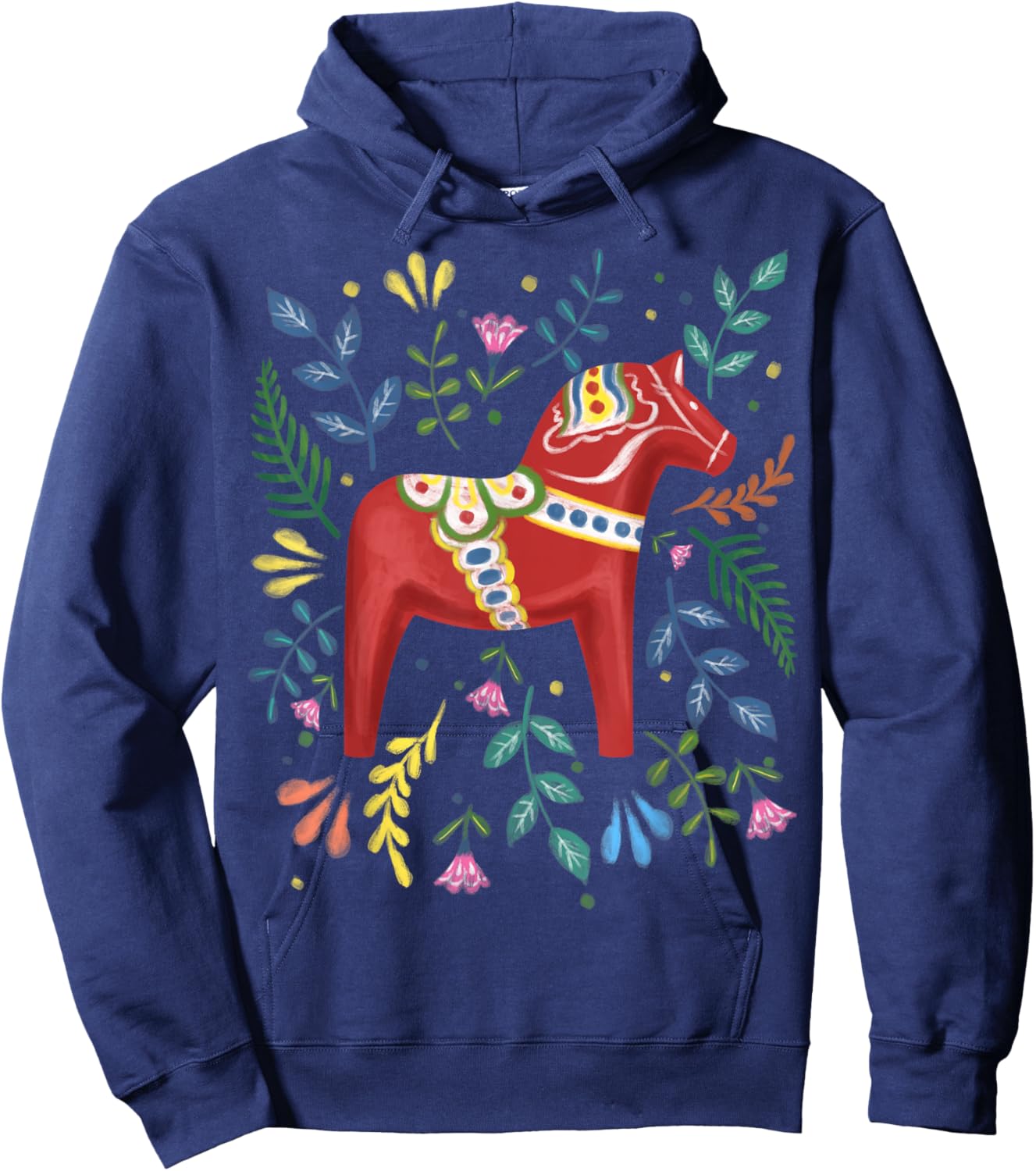 Swedish Dala Horse Folk Art Sweden Flag Dalahelmsoljd Horse Hoodie - Hoodie | Navy