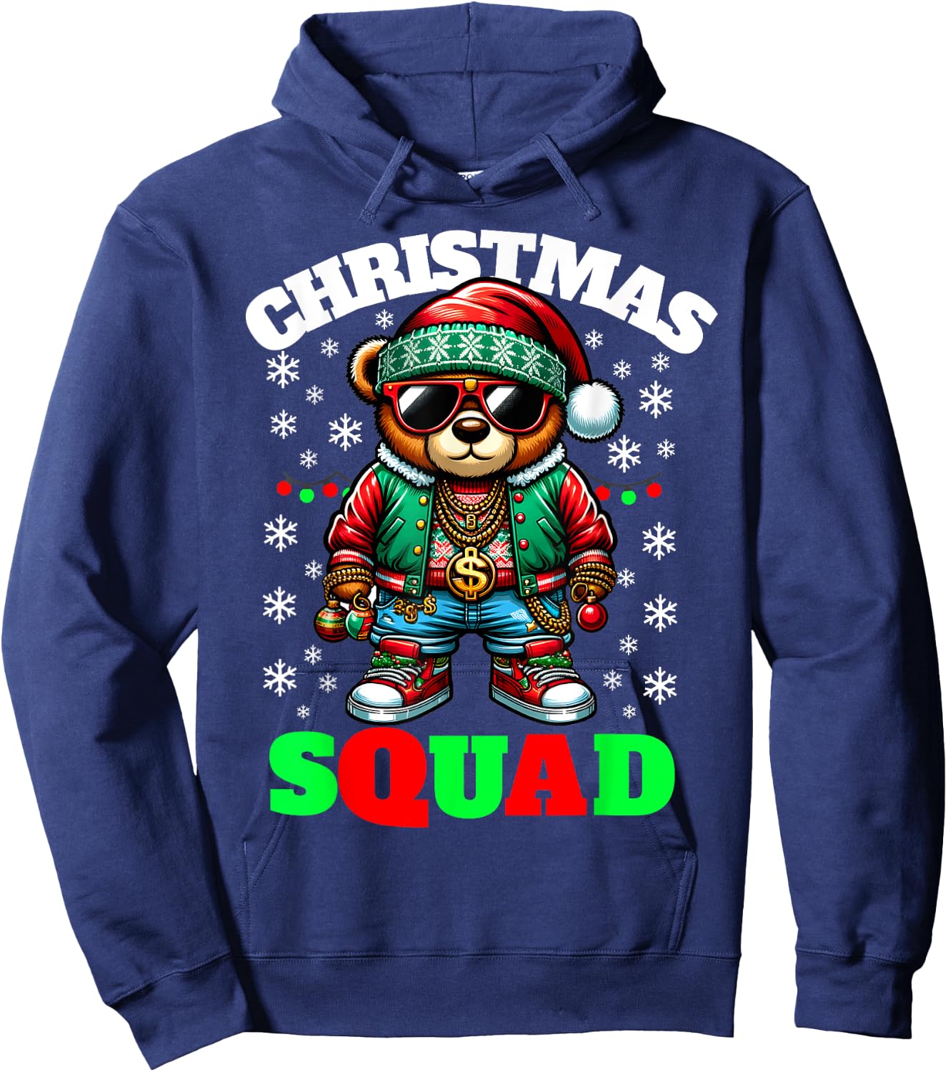 Hip Hop Christmas Teddy Bear Matching Christmas Squad Family Hoodie - Hoodie | Navy