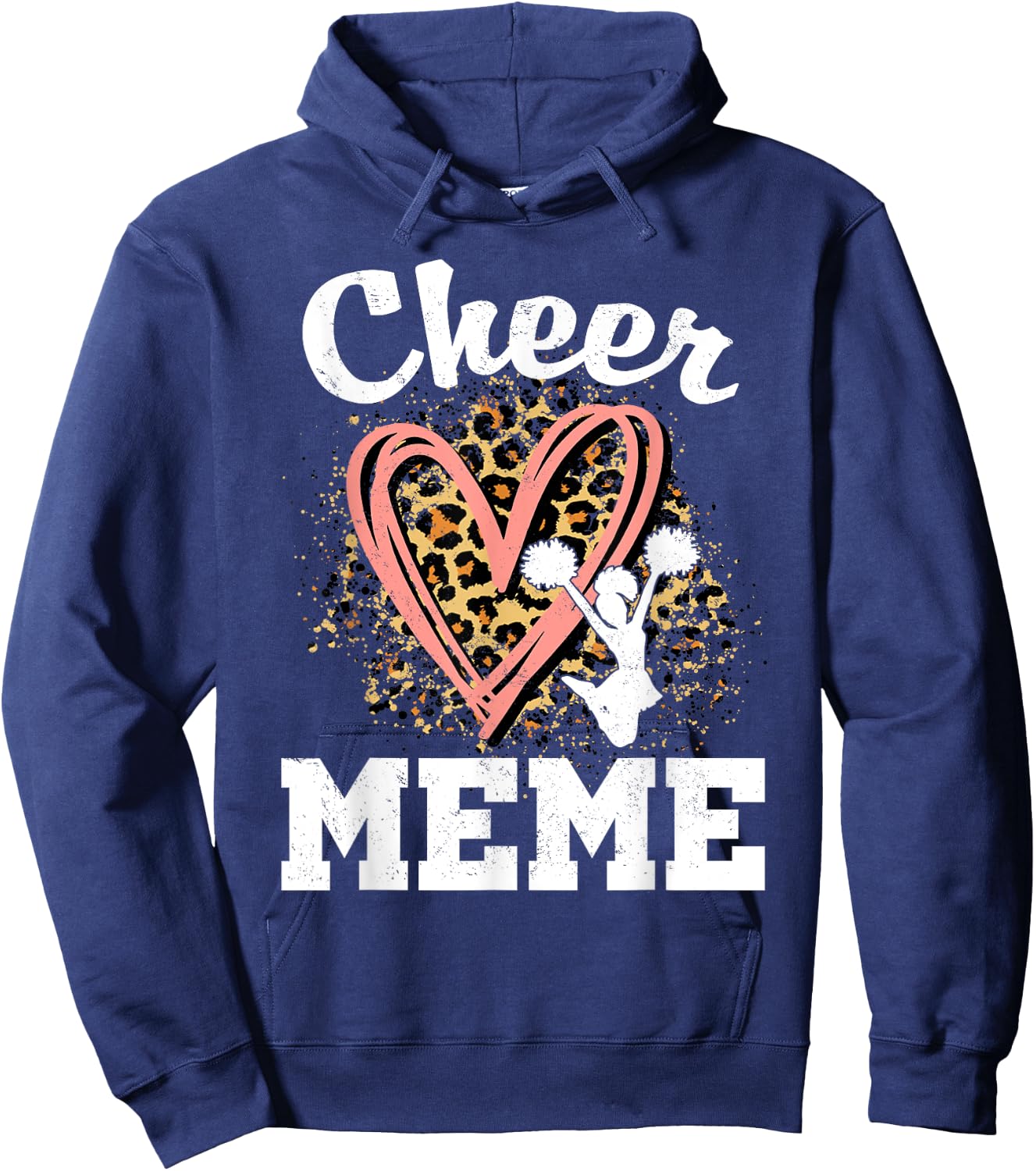 Cheer Meme Leopard Heart Cheerleader Hoodie - Hoodie | Navy