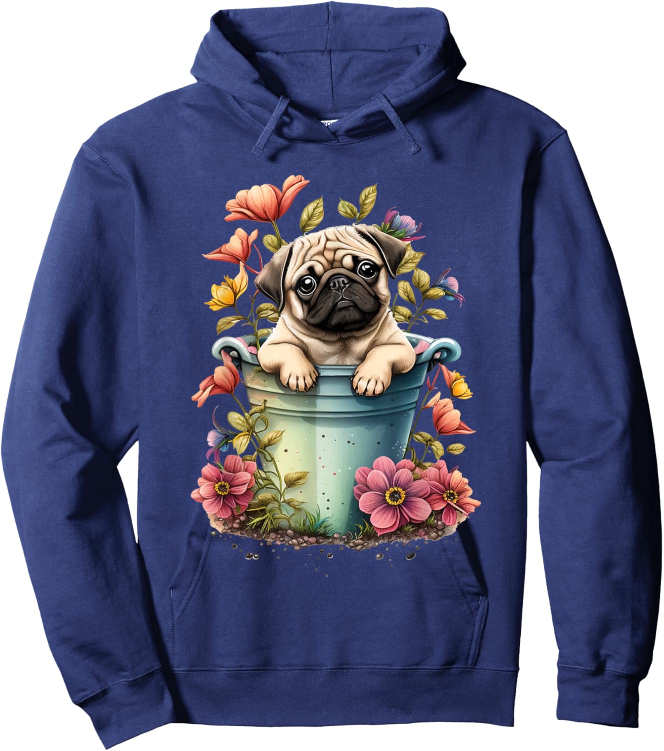 Spring Floral Pug - Dog Owner Pet Trainer Animal Puppy Lover Men Women Kids Hoodie - Hoodie | Navy