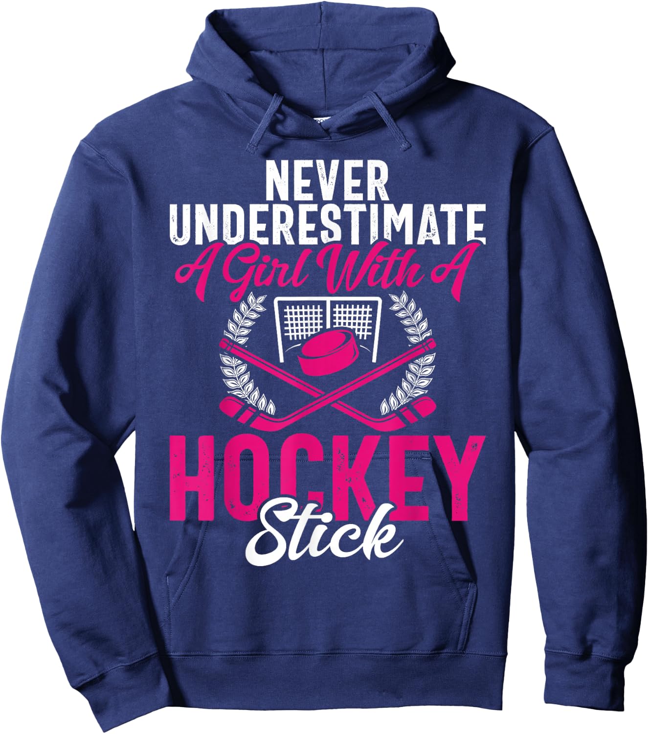 Never Underestimate A Girl With A Hockey Stick Hockey Puck Hoodie - Hoodie | Navy