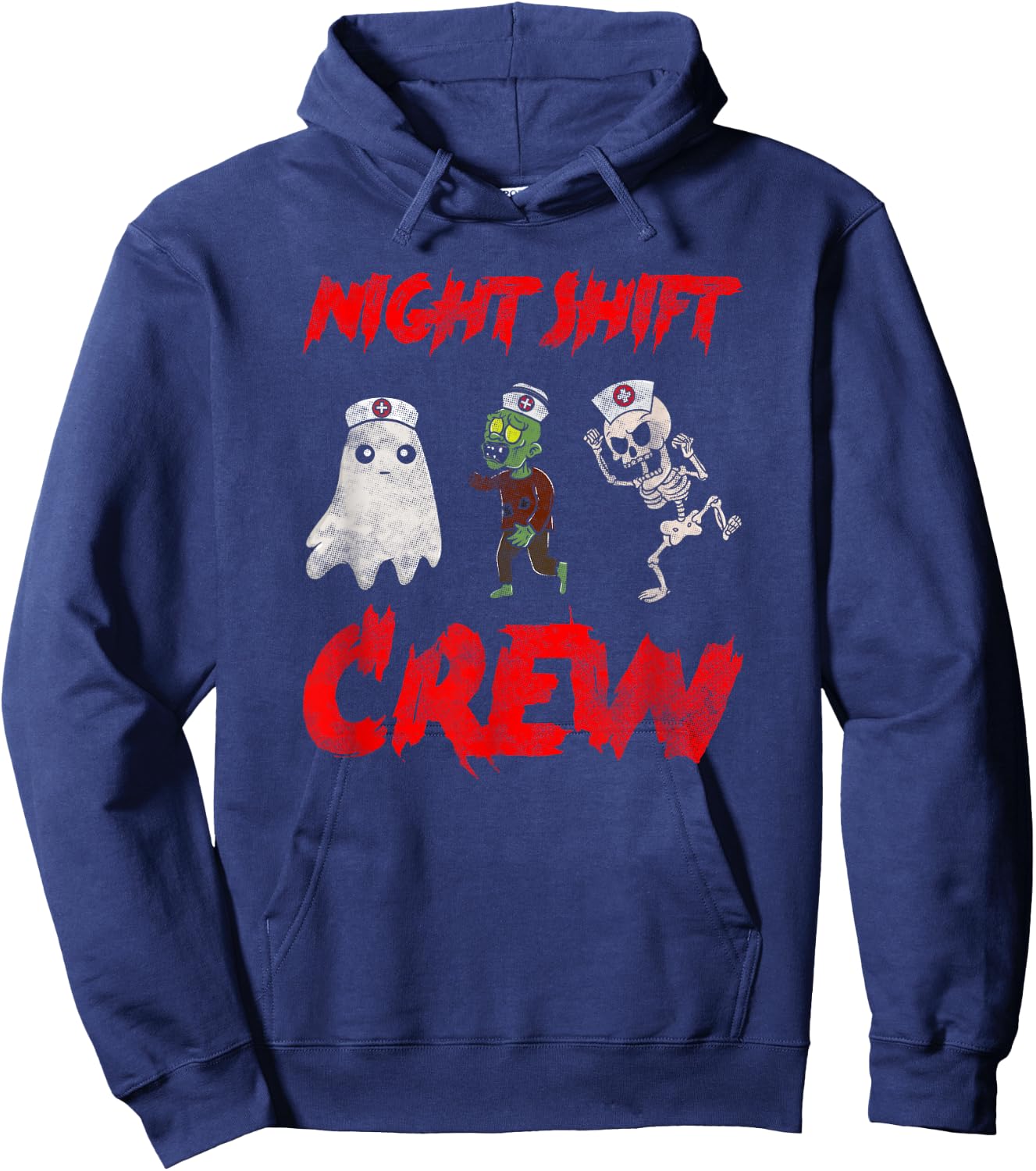 Night Shift Crew Ghost Skeleton Zombie Funny Halloween Nurse Hoodie - Hoodie | Navy