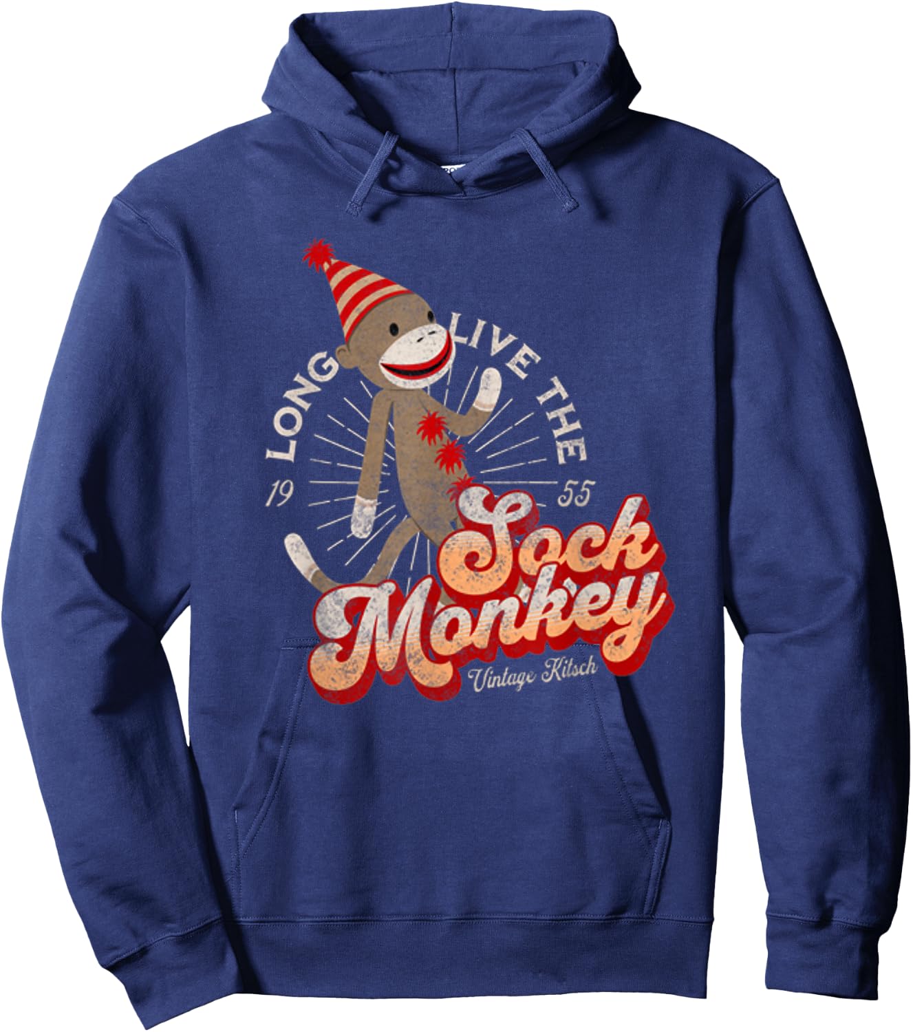 Long Live the Sock Monkey Est 1955 Cute Sock Monkey Hoodie - Hoodie | Navy