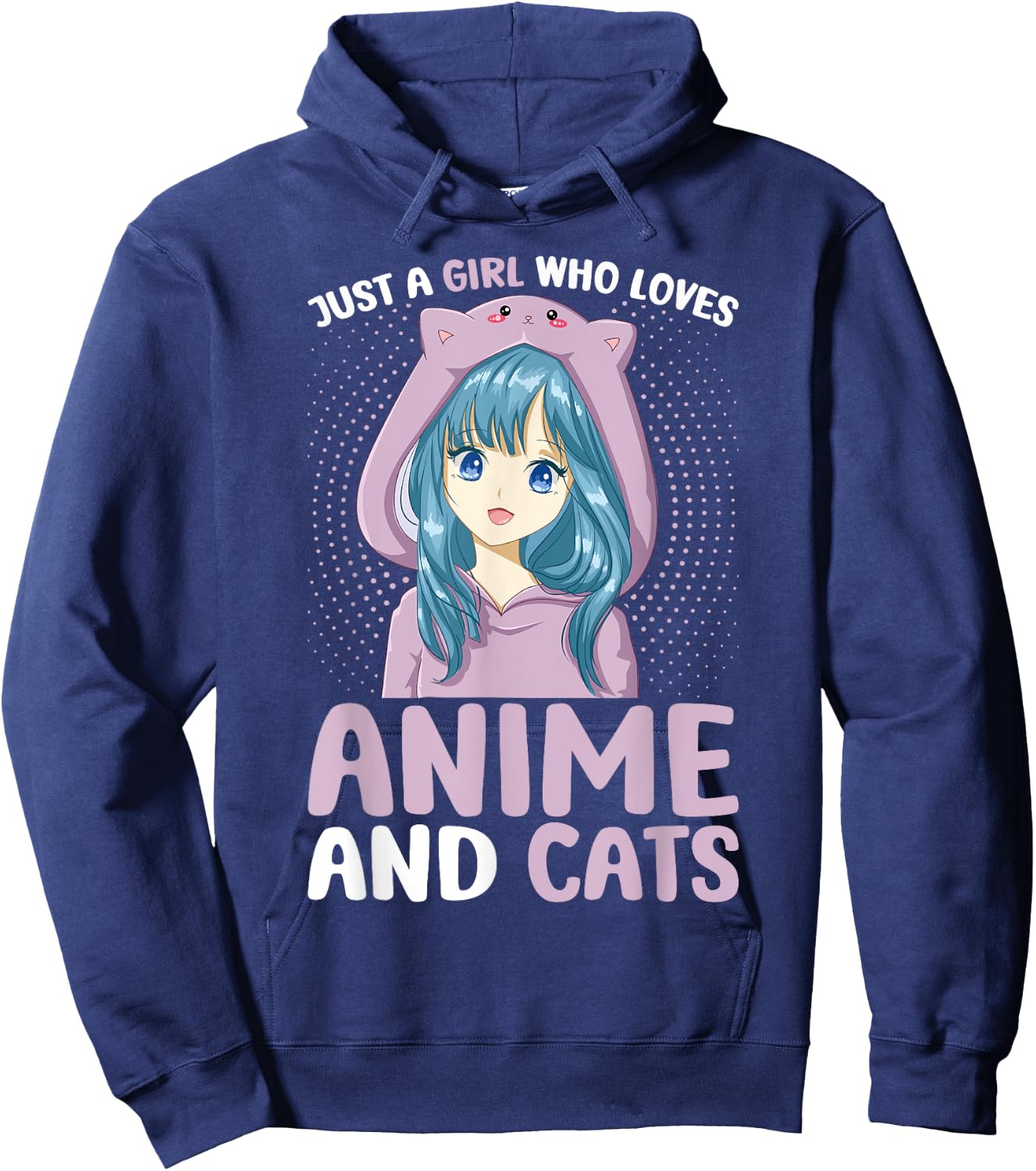 Just a Girl Who Loves Anime and Cats Women Teen Girls Hoodie - Hoodie | Navy