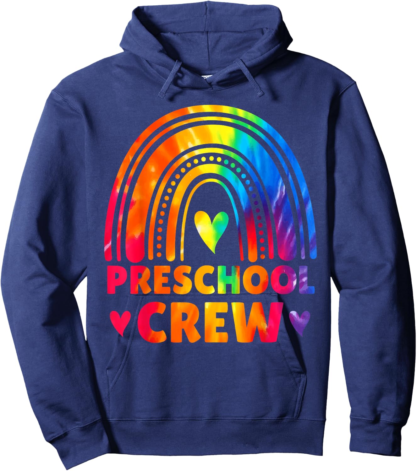 Preschool Crew Teacher Women Tie Dye Back To School Rainbow Hoodie - Hoodie | Navy