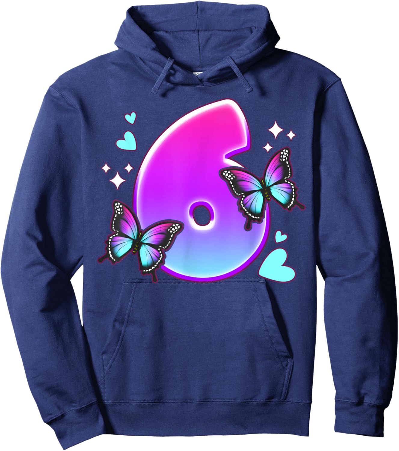 Birthday Girl 6 Years, Butterflies and Number 6 Hoodie - Hoodie | Navy