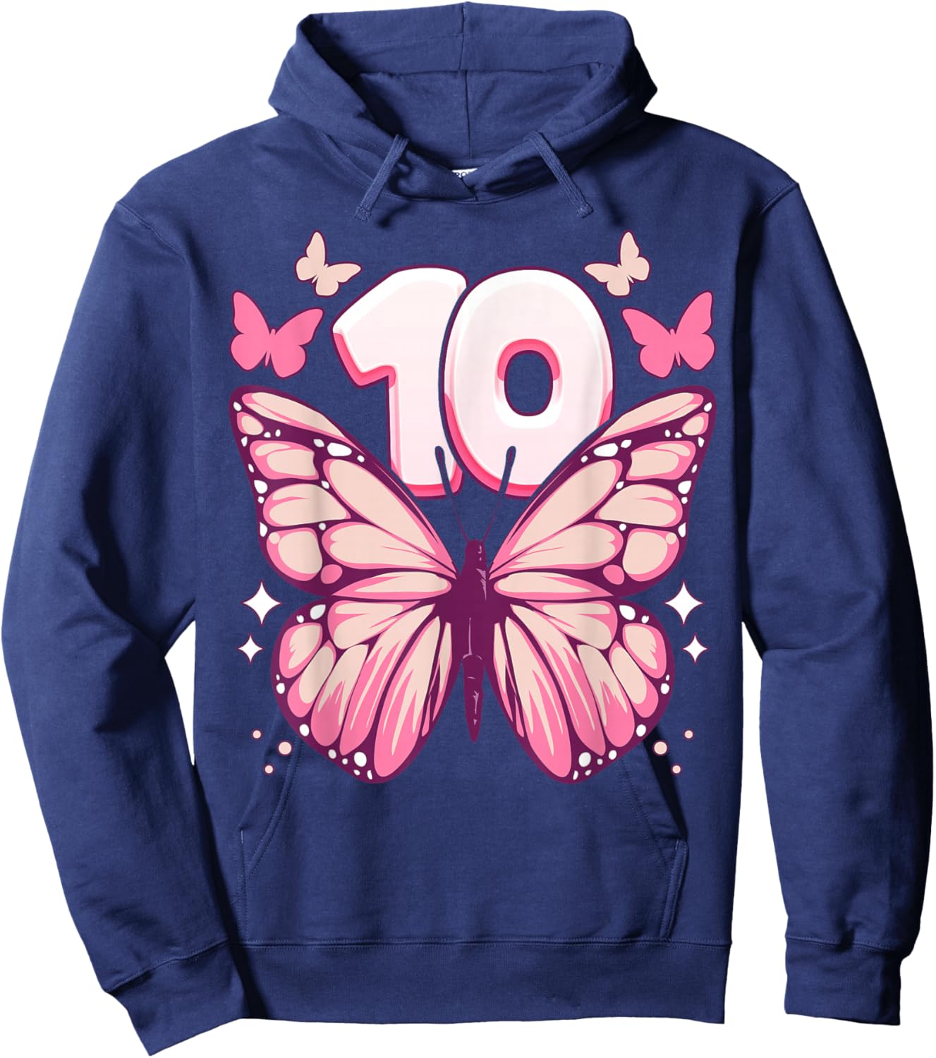 Birthday Girl 10 Years, Butterflies and Number 10 Hoodie - Hoodie | Navy