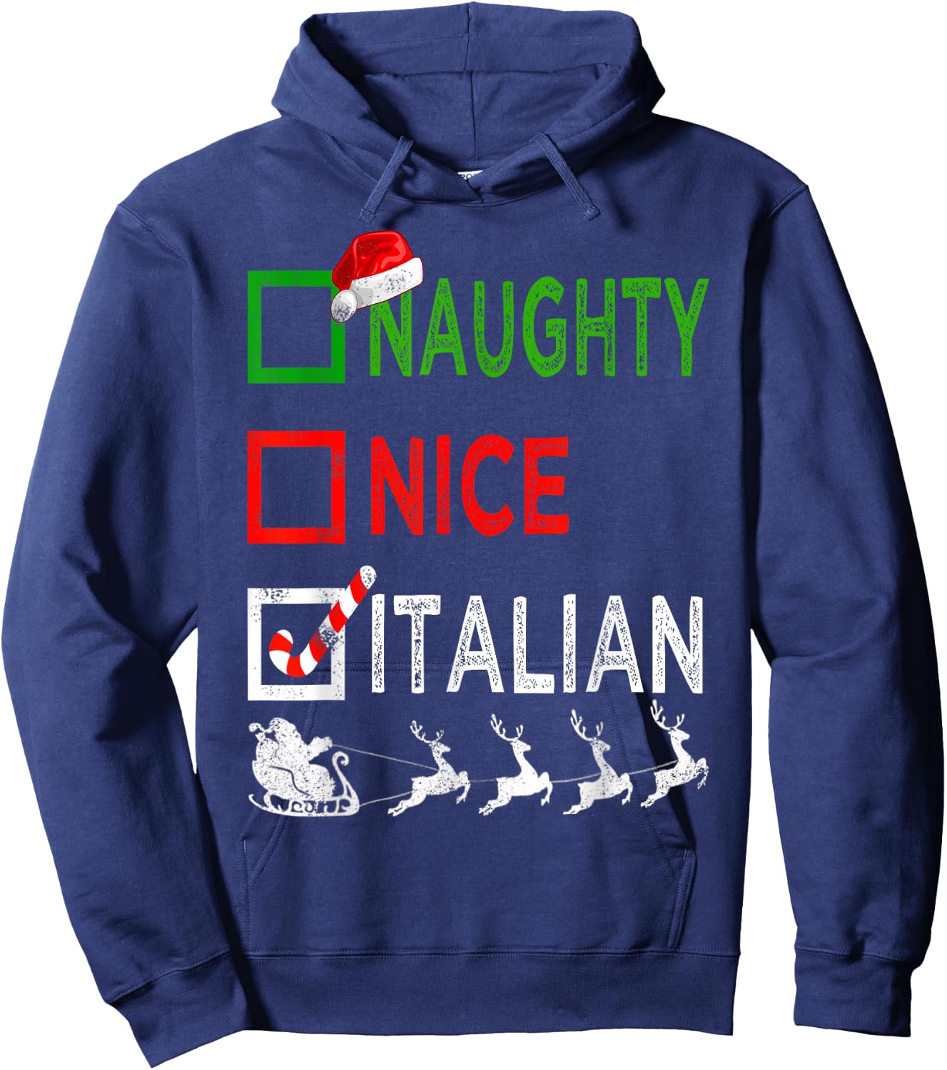 Naughty Nice Italian Christmas Pajamas Funny Santa Hat Xmas Hoodie - Hoodie | Navy