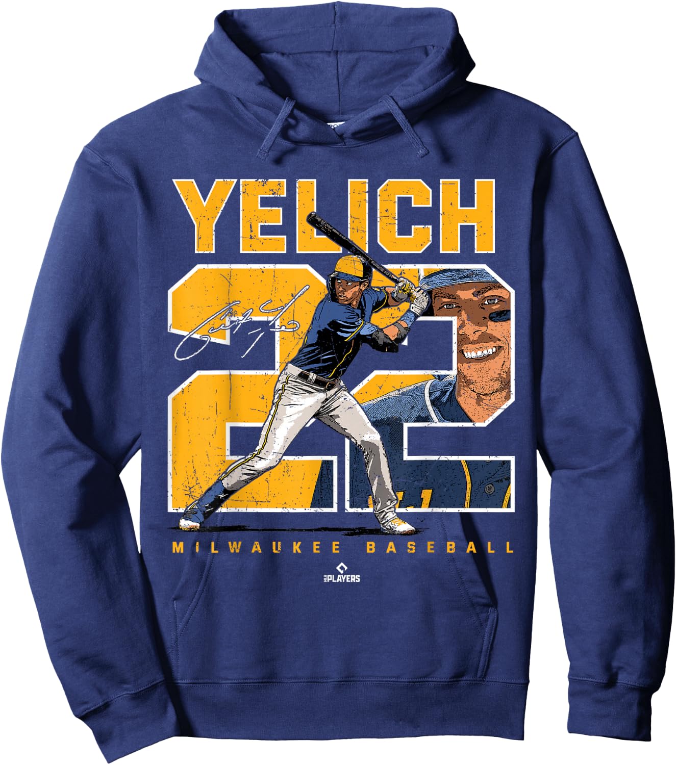 Number and Portrait Christian Yelich Milwaukee MLBPA Hoodie - Hoodie | Navy