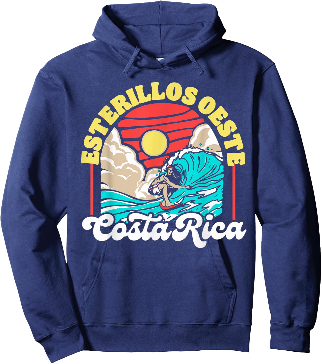 Esterillos Oeste Costa Rica Wave Curl Tube Retro 80s Beach Hoodie - Hoodie | Navy