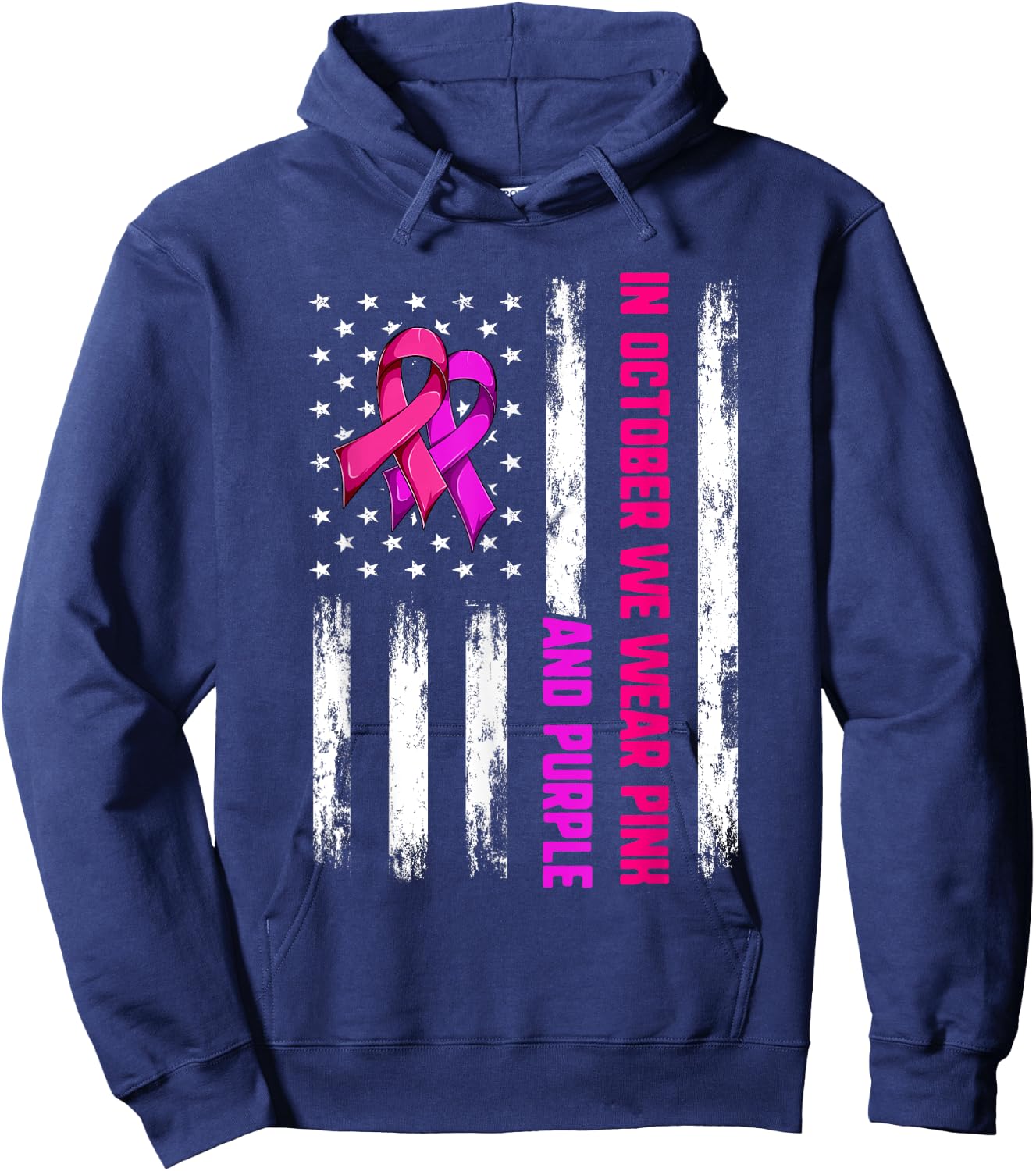 We Wear Purple And Pink In October Shirt, Flag Ribbons USA Hoodie - Hoodie | Navy