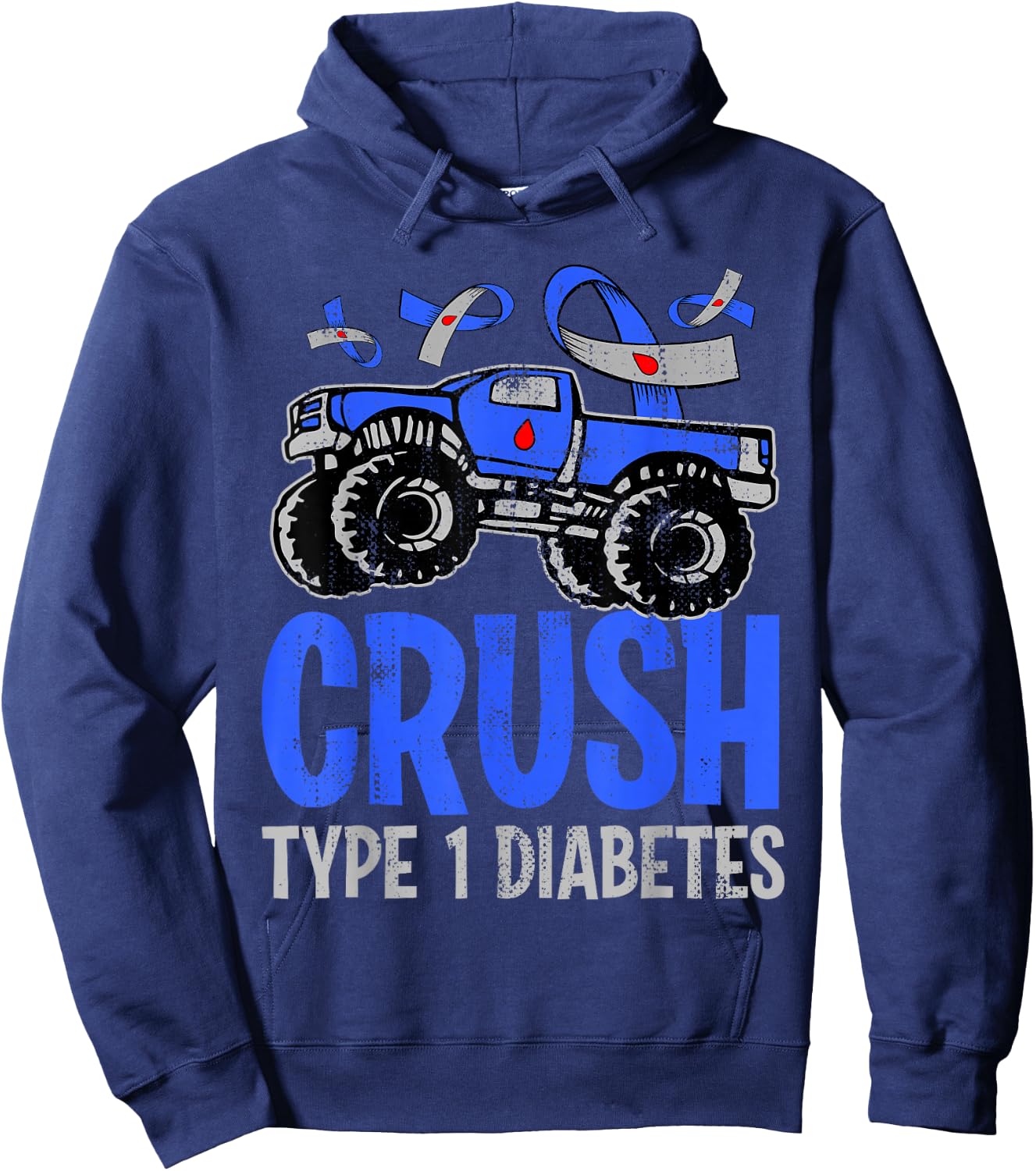 T1D Kids Monster Truck Crush Type 1 Diabetes Hoodie - Hoodie | Navy