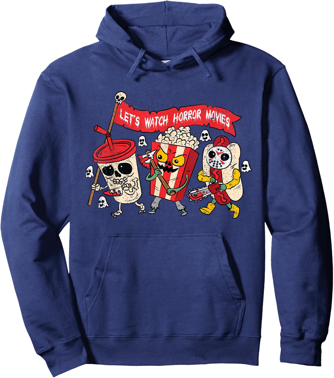 Lets Watch Horror Movies Halloween Funny Ghost Skeleton Hoodie - Hoodie | Navy