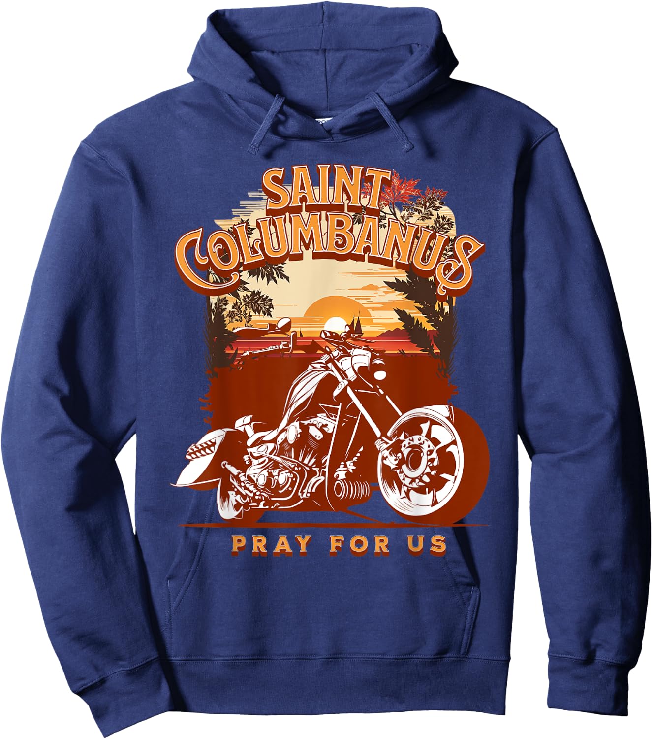 St Columbanus Catholic Patron Saint of Motorcycles Biker Hoodie - Hoodie | Navy