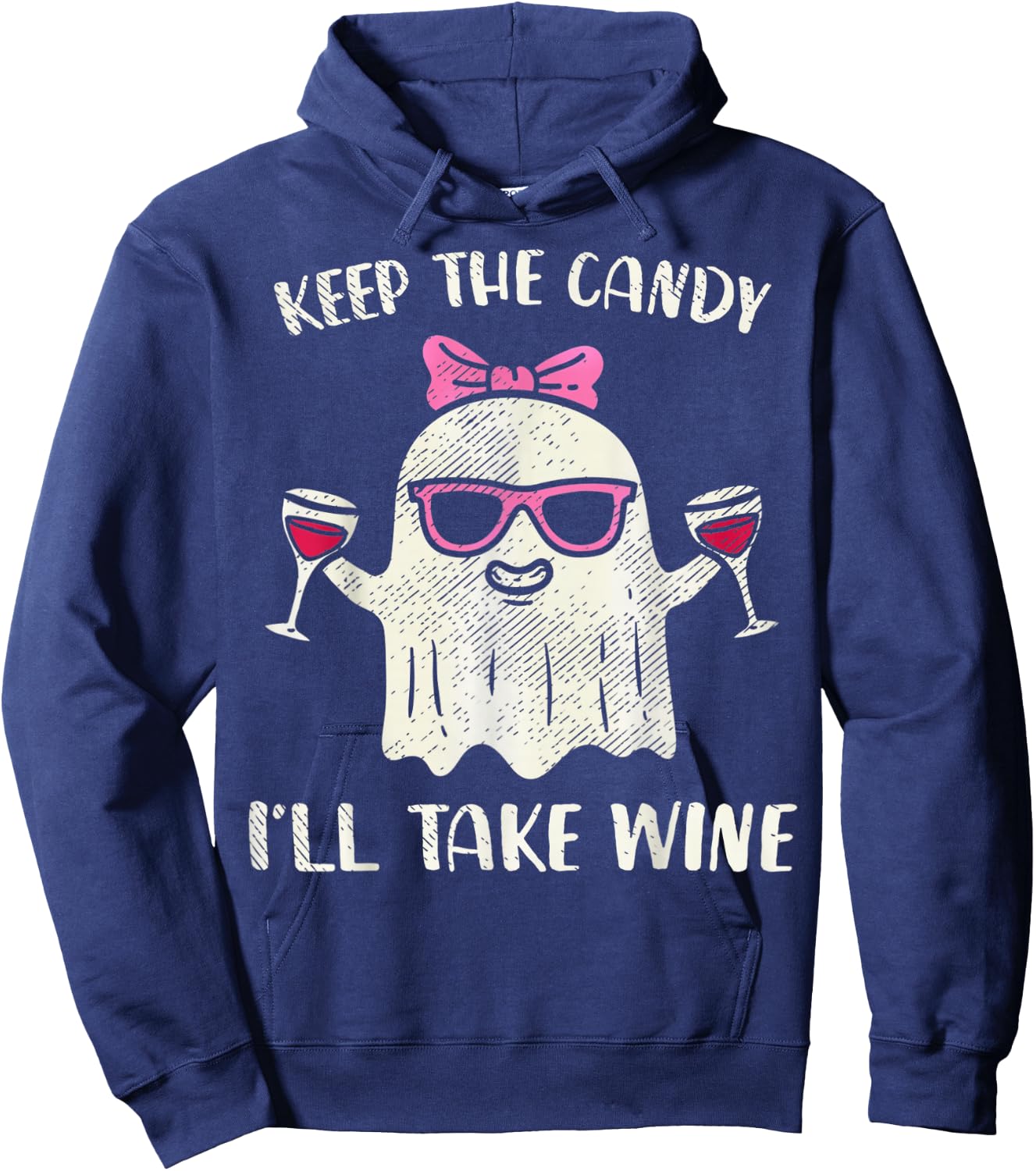 Keep The Candy I'll Take Wine Funny Halloween Girl Ghost Hoodie - Hoodie | Navy