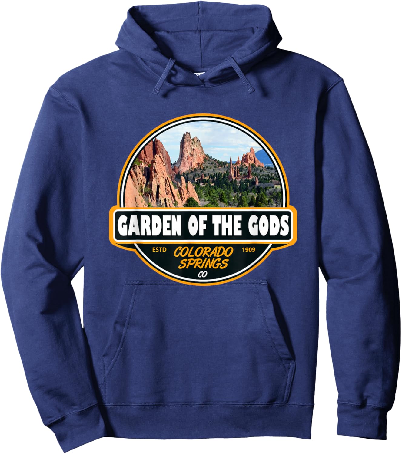 Garden of the Gods Colorado Springs Travel Art Emblem Hoodie - Hoodie | Navy
