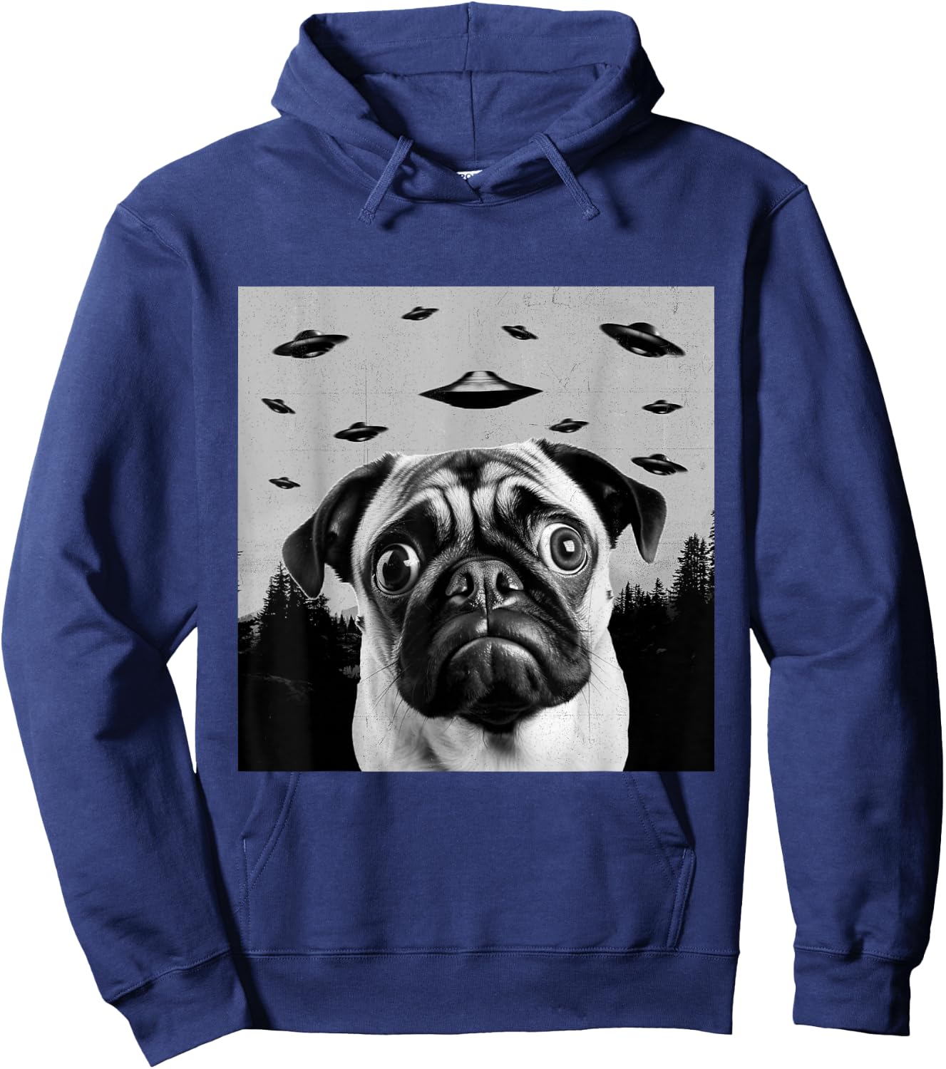 Alien UFO Funny Pug Dog Lover Men Women Kids Hoodie - Hoodie | Navy