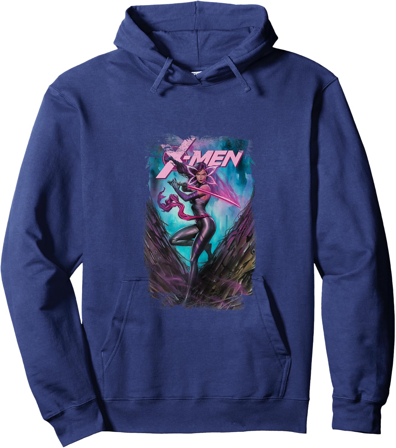 Marvel X-Men Psylocke Wielding Sword Vintage Poster Hoodie - Hoodie | Navy