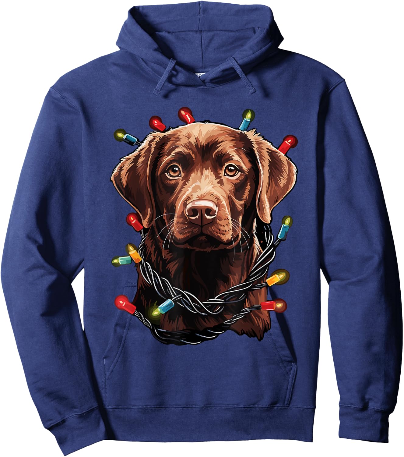 Chocolate Labrador Dog Christmas Lights Santa Hat Xmas Hoodie - Hoodie | Navy