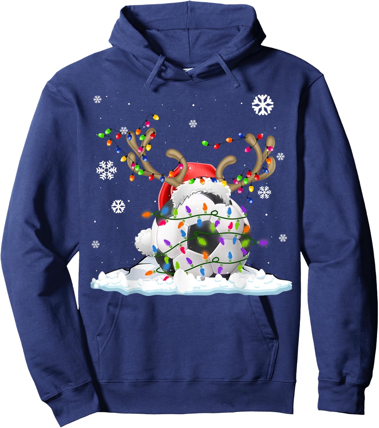 Funny Soccer Lovers Soccer Santa Hat Ugly Christmas Sweater Hoodie - Hoodie | Navy