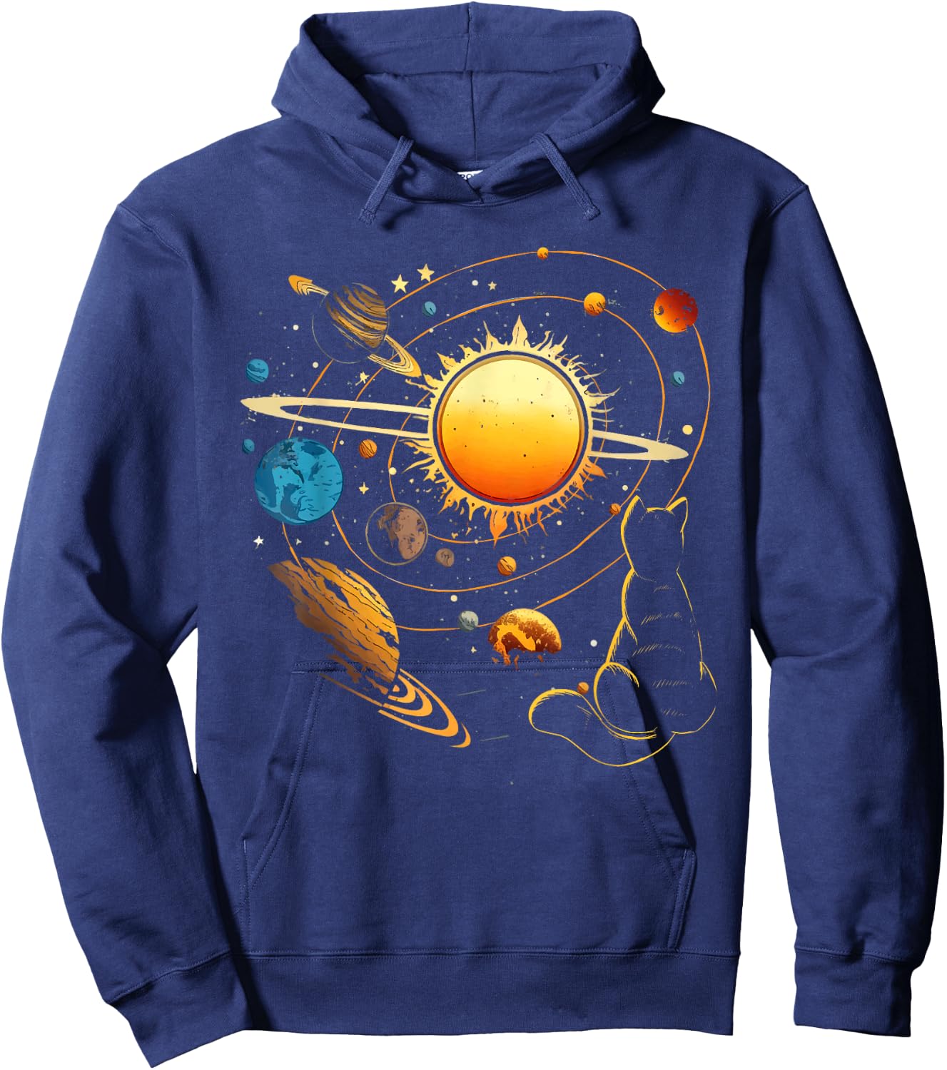 Cat And Planets - Galaxy Stars Kitten Kitty Animal Pet Lover Men Women Kids Hoodie - Hoodie | Navy