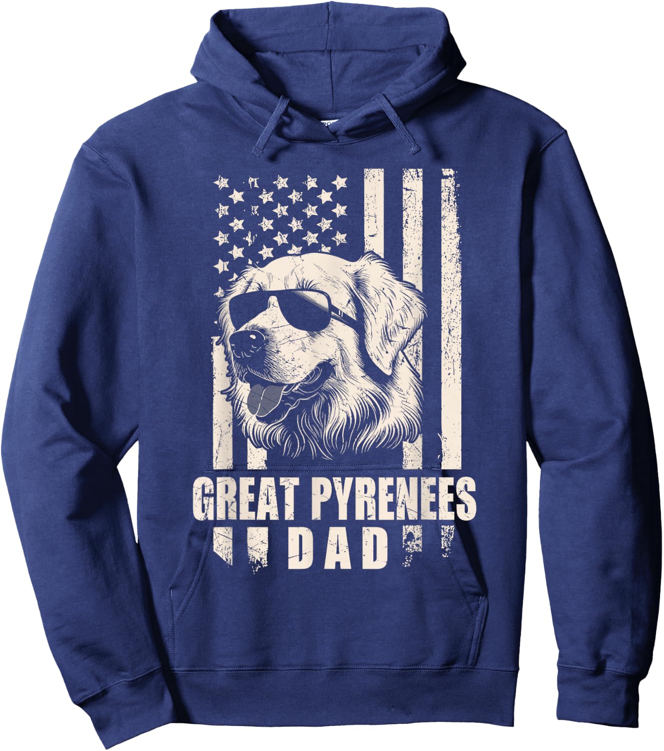 Great Pyrenees Dog Dad American Flag Gifts for Father Men Hoodie - Hoodie | Navy