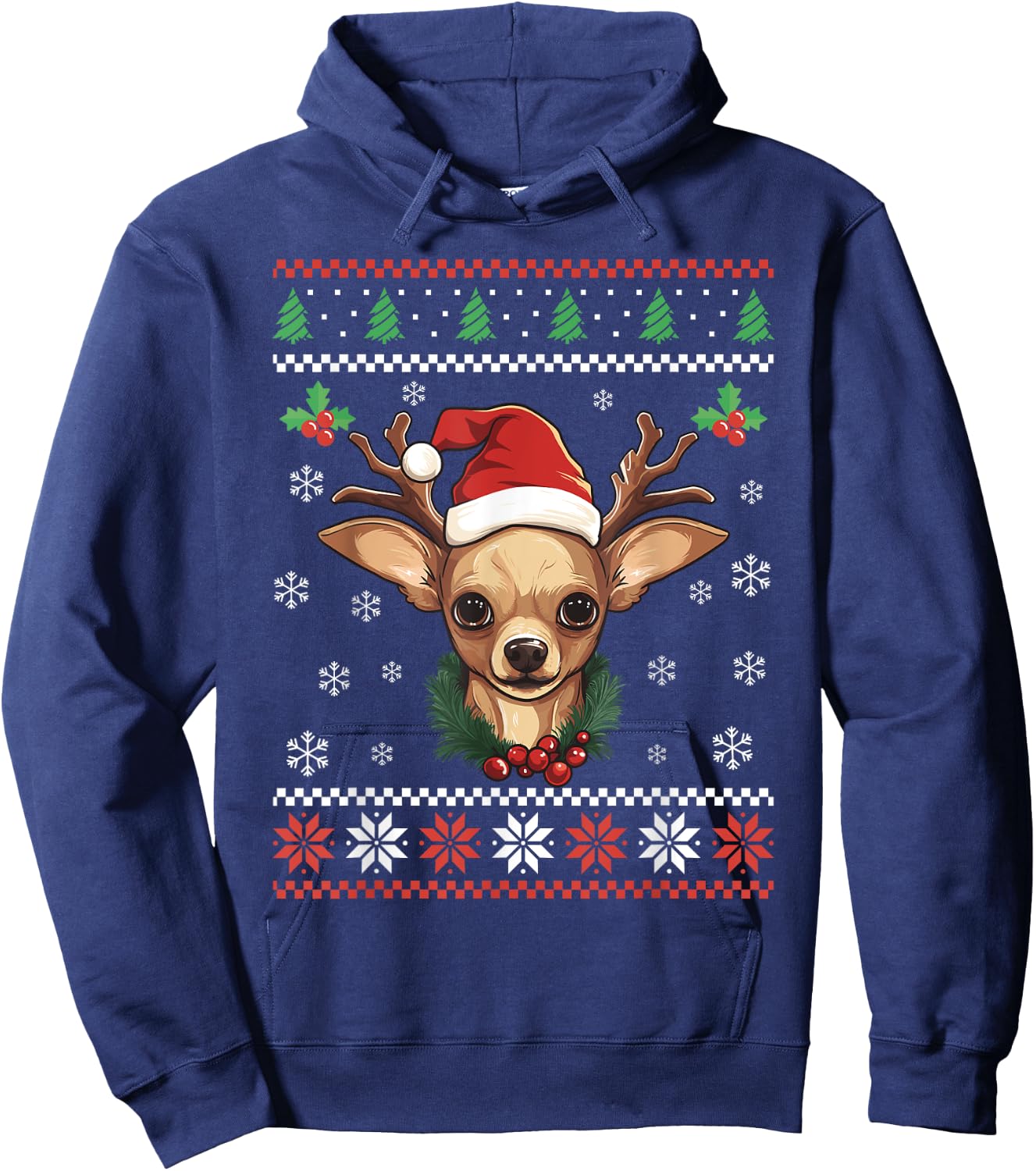 Chihuahua Dog Ugly Christmas Sweater Xmas For Adults Kids Hoodie - Hoodie | Navy