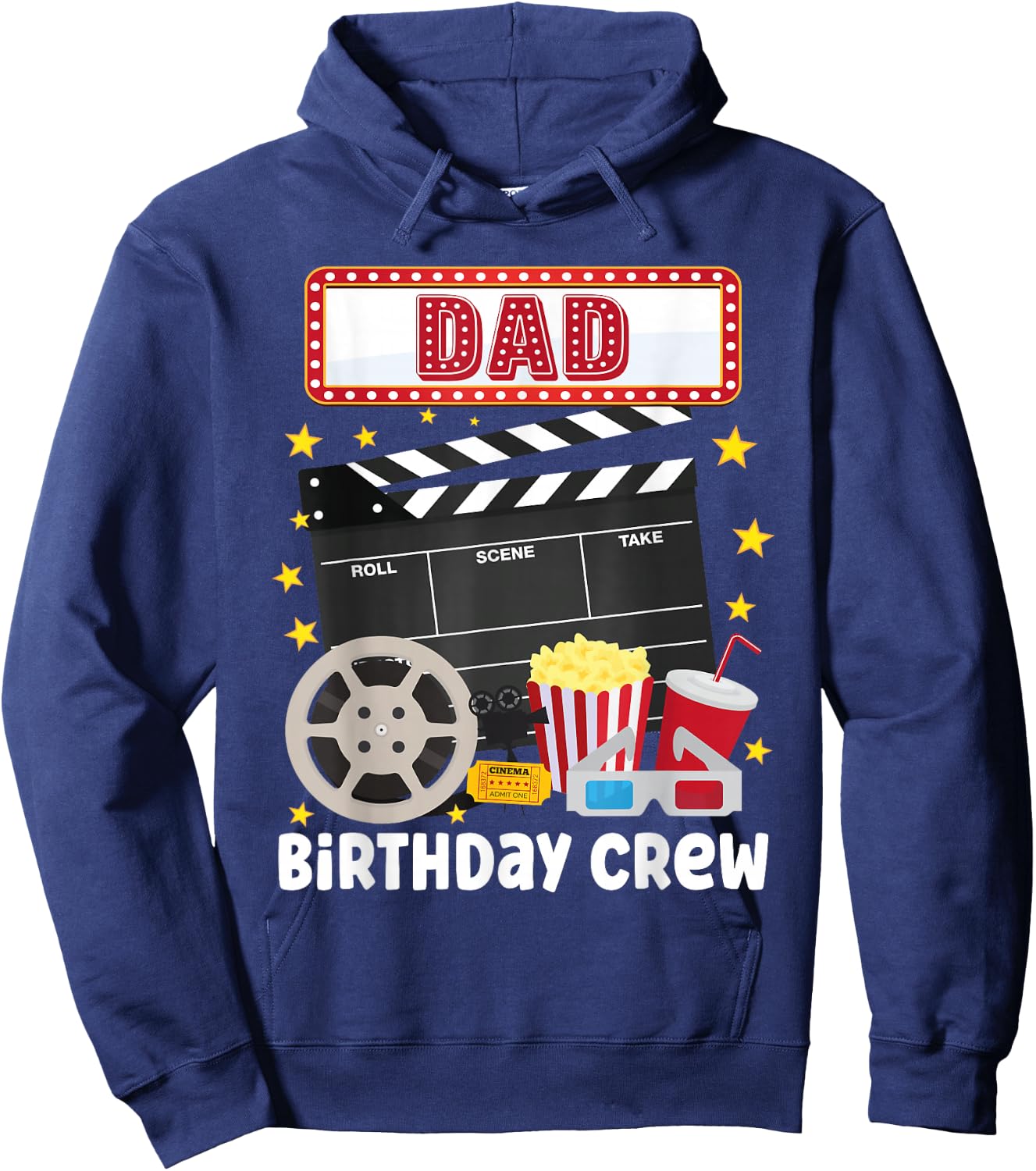 Dad Birthday Crew Movie Night Theme Matching Party Hoodie - Hoodie | Navy