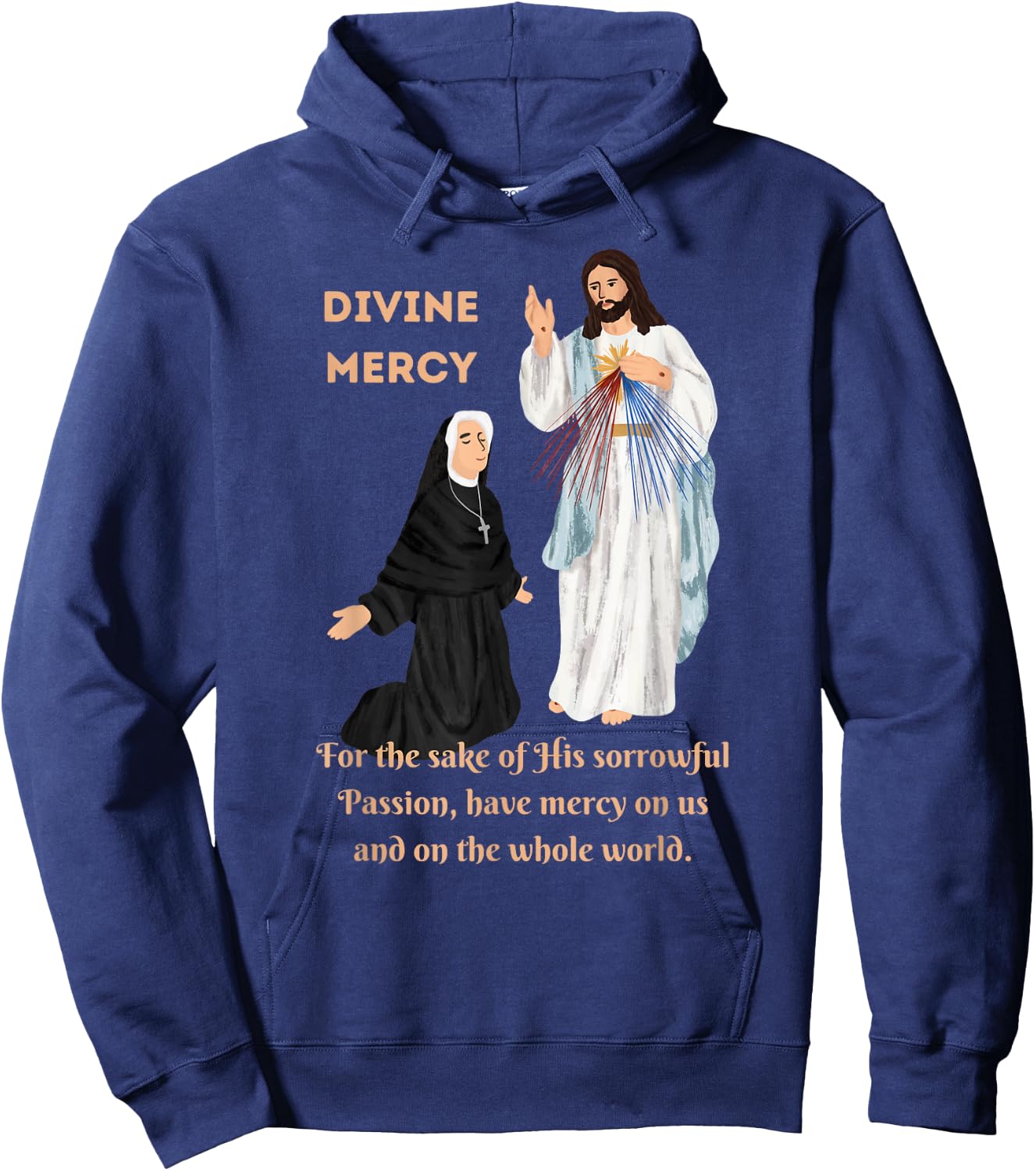 Divine Mercy Jesus and Saint Faustina Hoodie - Hoodie | Navy