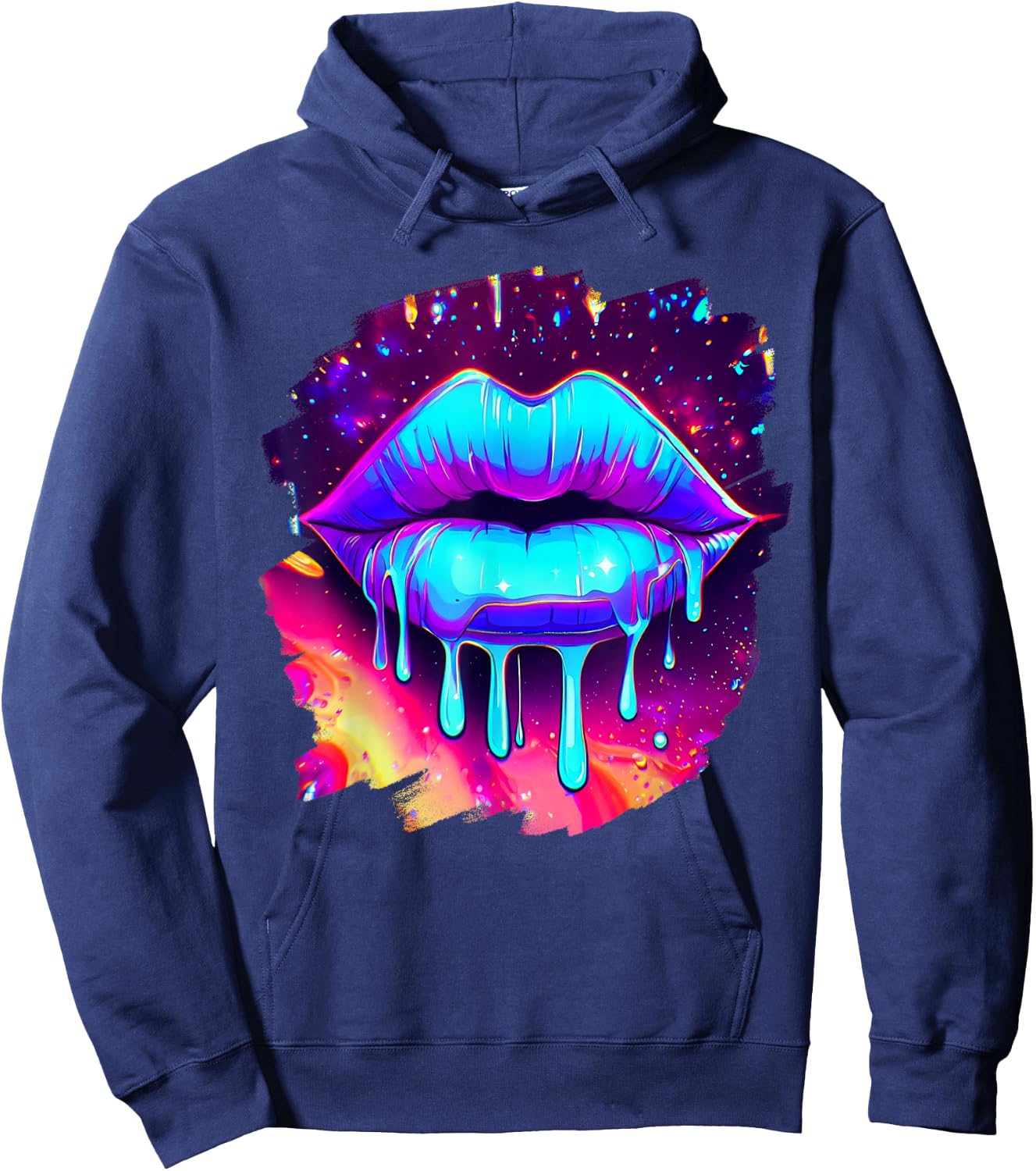 Rainbow Lips in Space Fashion Lip Art Design Print Colorful Hoodie - Hoodie | Navy