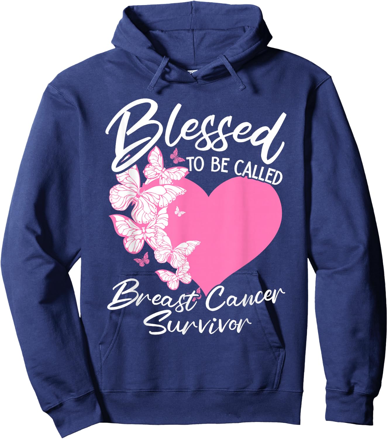 Blessed To Be Called Breast Cancer Survivor Pink Butterfly Hoodie - Hoodie | Navy