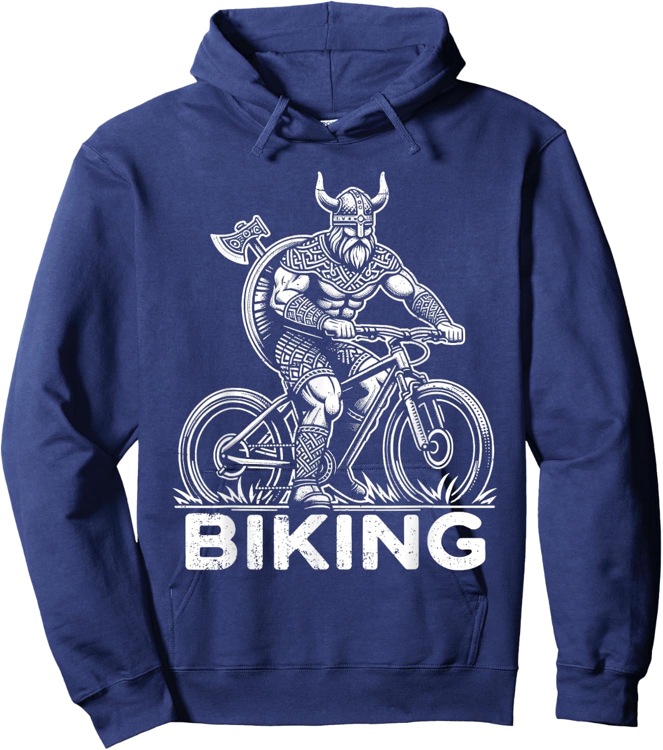Biking Viking Funny Mountain Biker Pun Hoodie - Hoodie | Navy