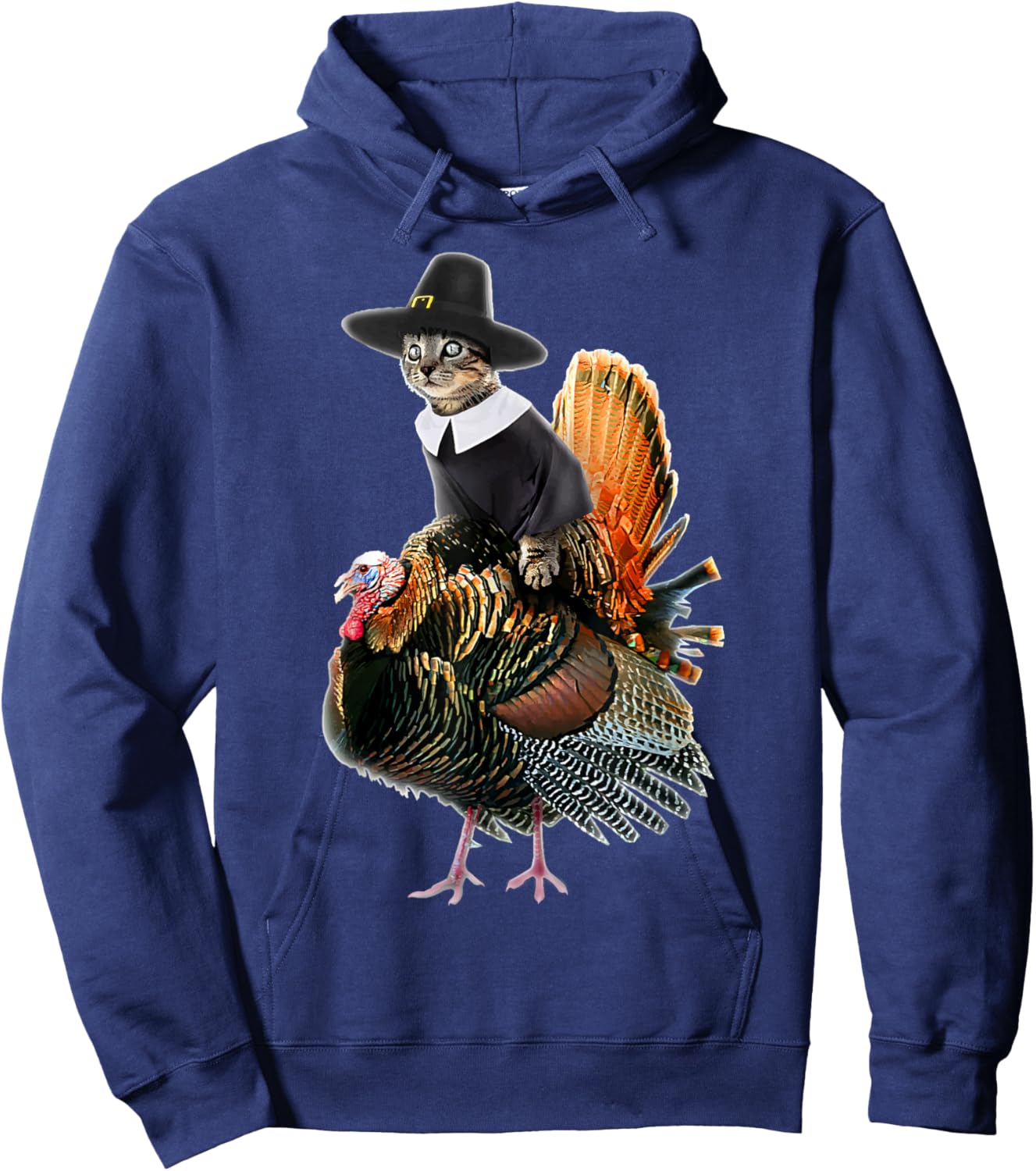 Thanksgiving Cat Pilgrim Costume Thanksgiving Turkey Gift Hoodie - Hoodie | Navy