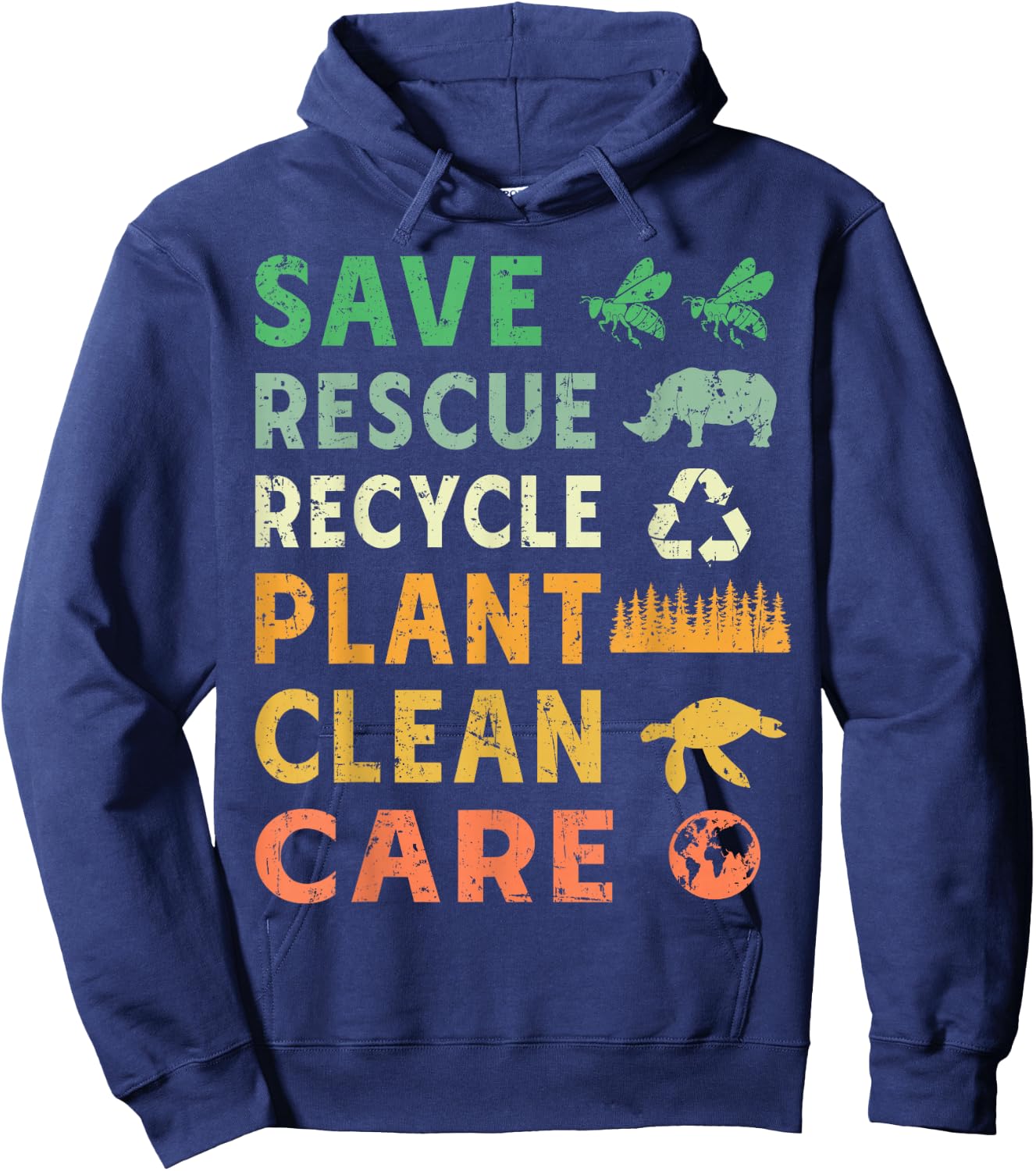 Save Rescue Recycle Plant Clean Care Hoodie - Hoodie | Navy