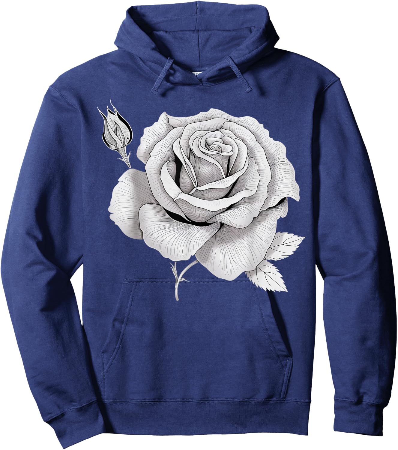 Minimalistic black and white Rose Hoodie - Hoodie | Navy