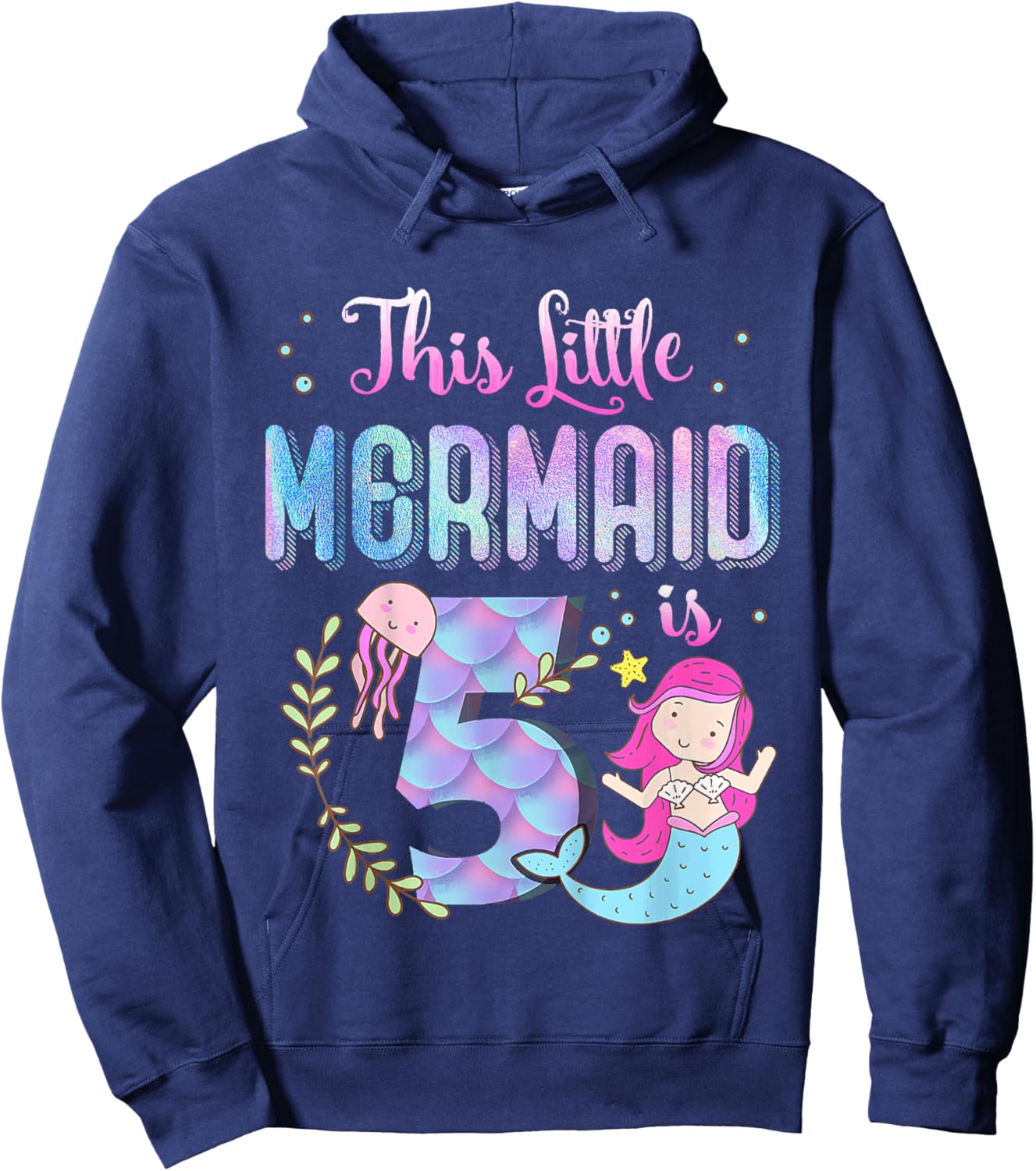 5th Birthday This Mermaid Is 5 Years Old Gift Kids Girls Hoodie - Hoodie | Navy