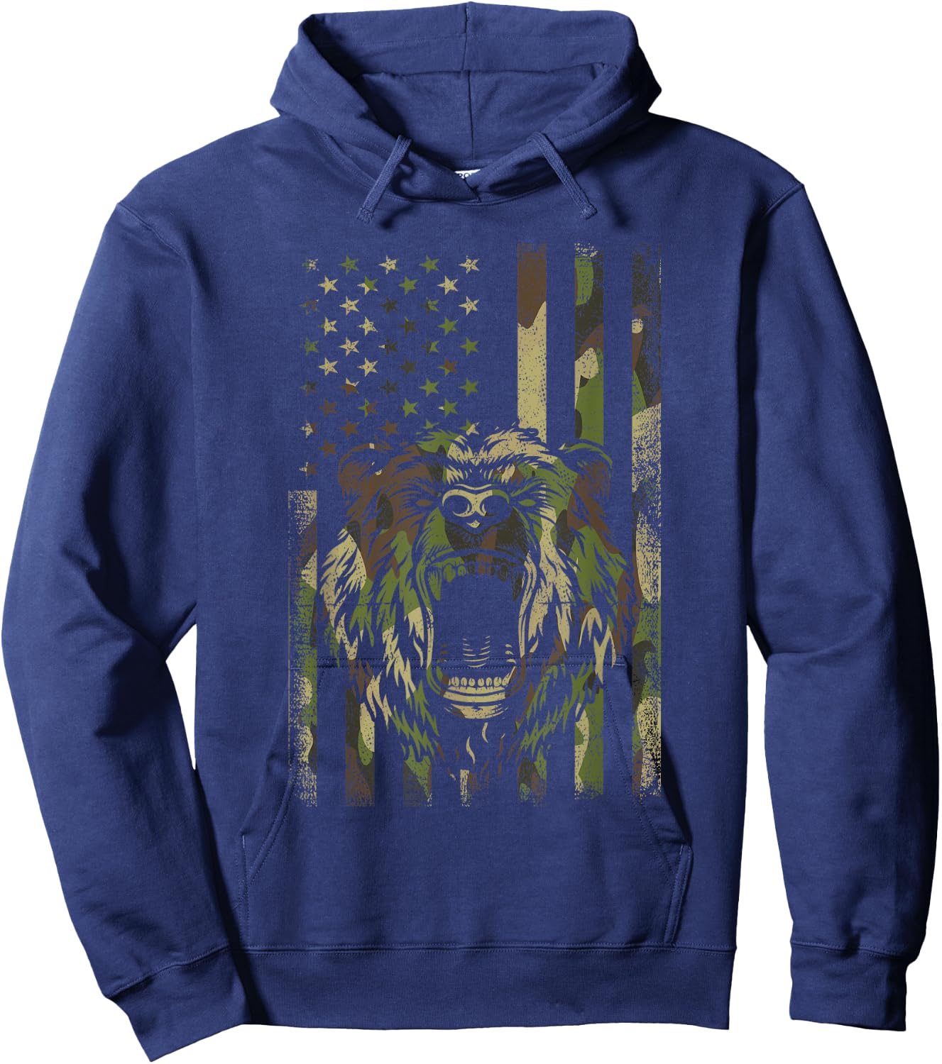 Funny Camo Hunting Lover American Flag Graphic Bear Hunters Women Men Hoodie - Hoodie | Navy