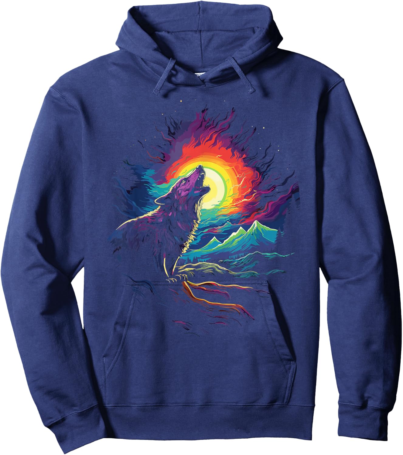 Howling Wolf Blacklight Painting Style the Full Moon Hoodie - Hoodie | Navy