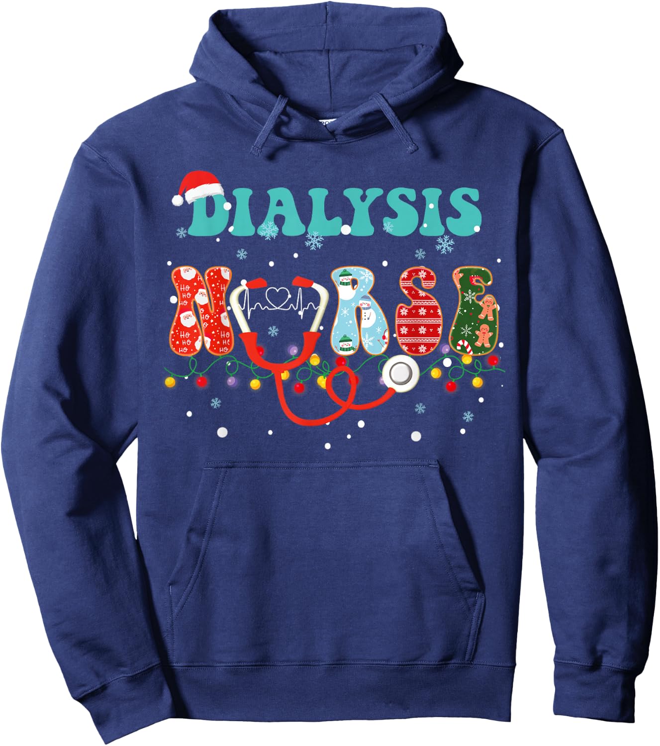 Christmas Dialysis Nurse RN Nephrology X-Mas Pajama groovy Hoodie - Hoodie | Navy