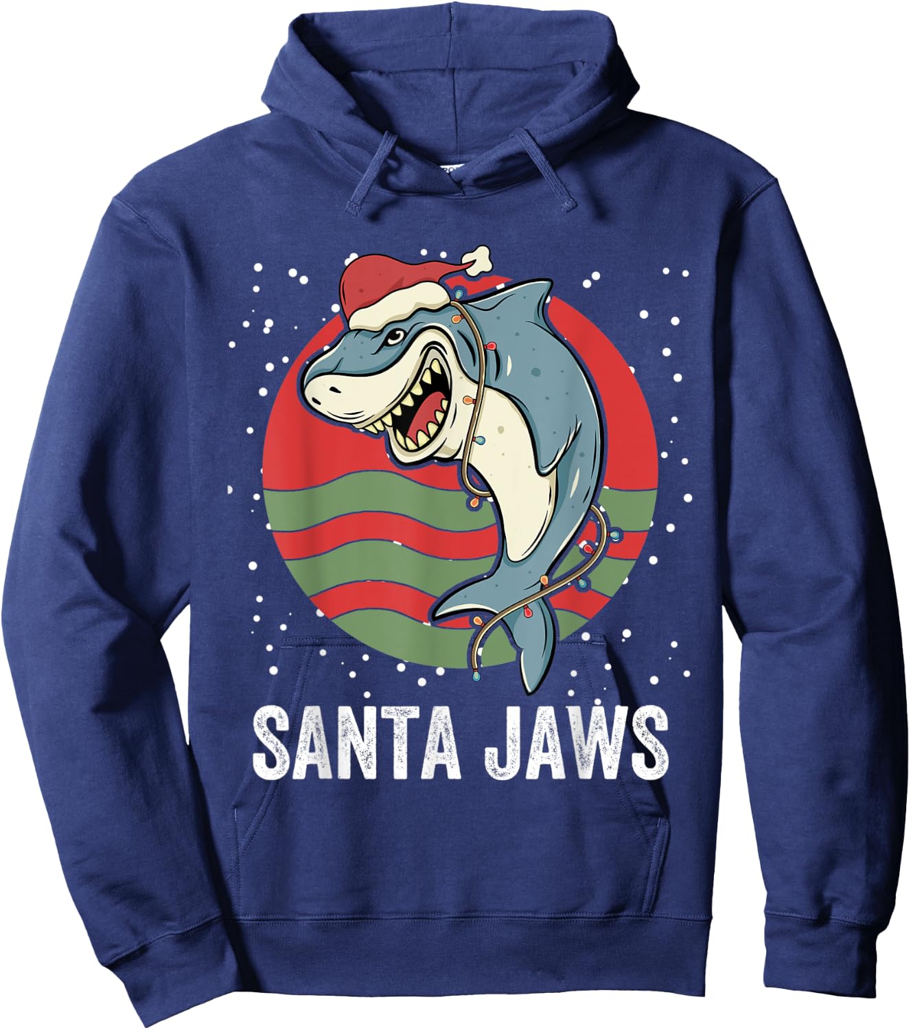 Santa Shark Christmas Lights Funny Boys Merry Sharkmas Xmas Hoodie - Hoodie | Navy