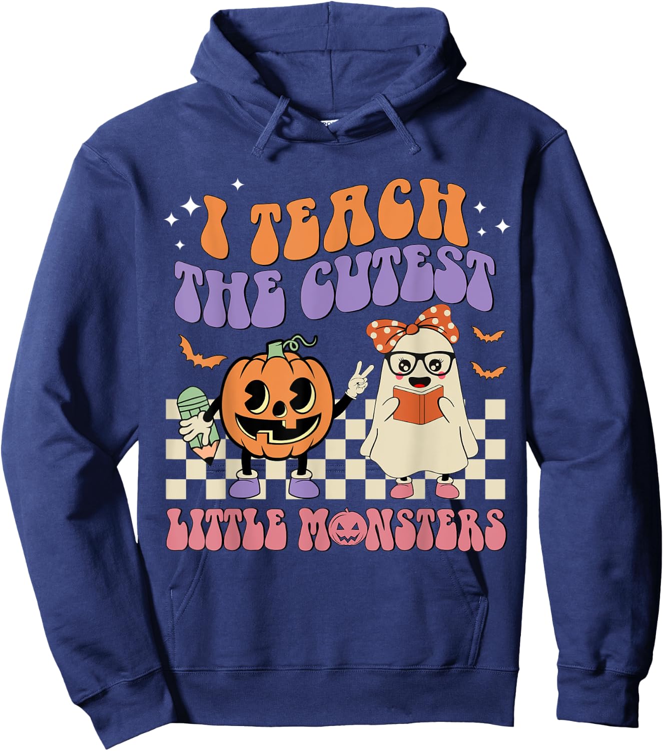 I Teach The Cutest Little Monster Retro Teacher Halloween Hoodie - Hoodie | Navy